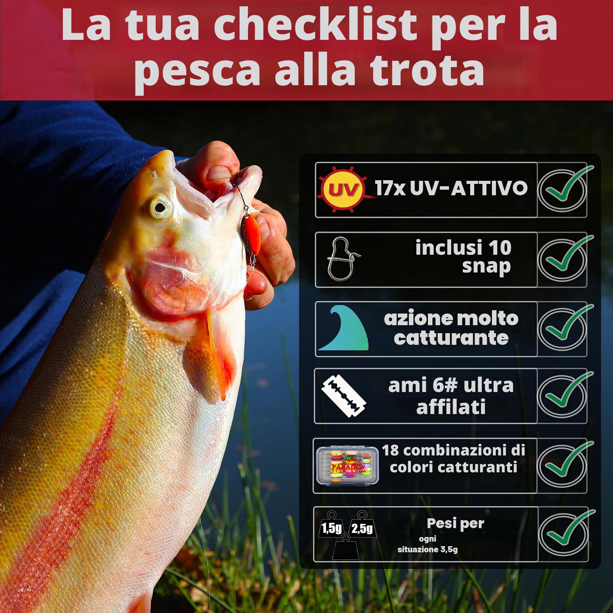 Paradox Fishing Set di esche per trote e trote, con scatola, per trote, pesca, trote, trote, spoon trote
