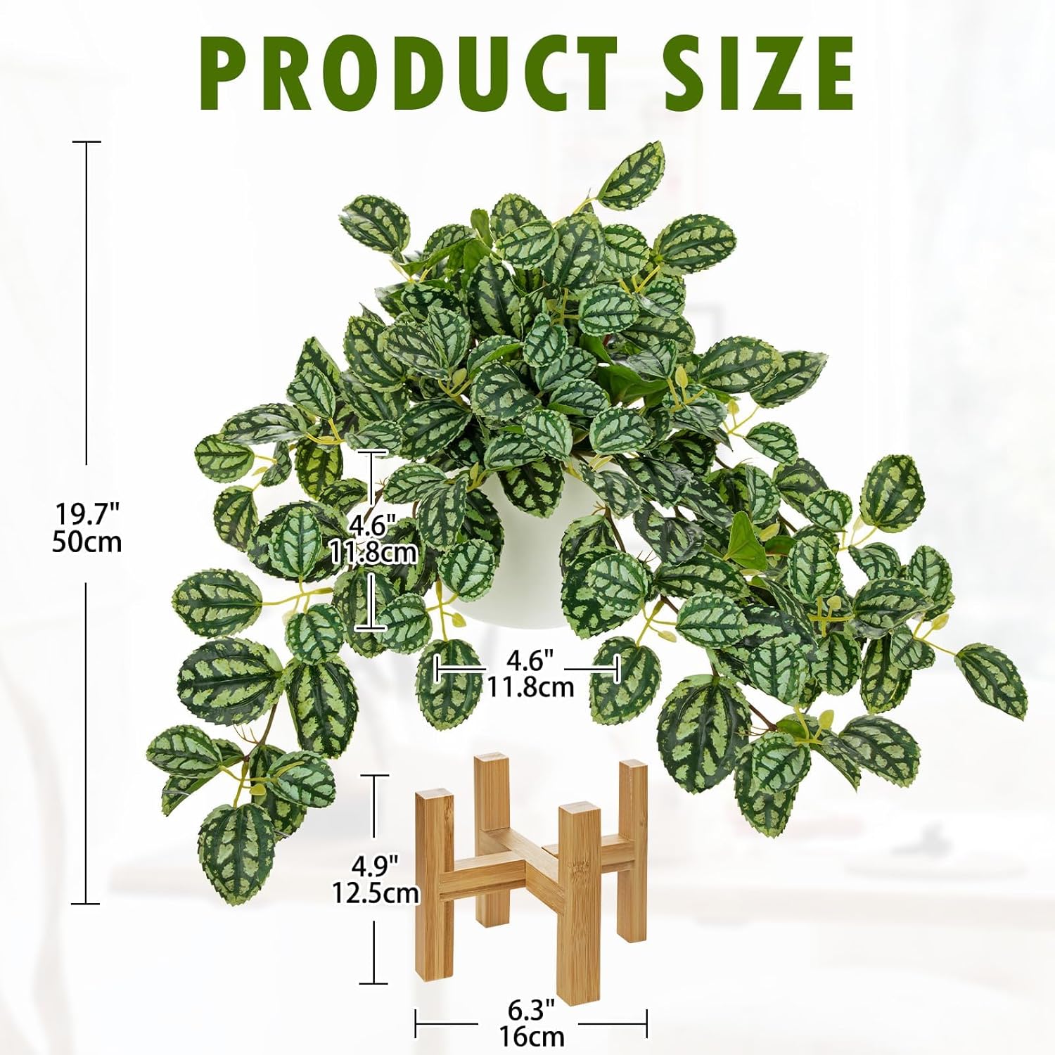 GnFlus Fake Hanging Plants in Ceramic Pot with Wooden Stands,Artificial Ivy Leaves Plant Faux Greenery Vine Plants for Home Bedroom Office Table Shef Desk Indoor Outdoor Decor Green