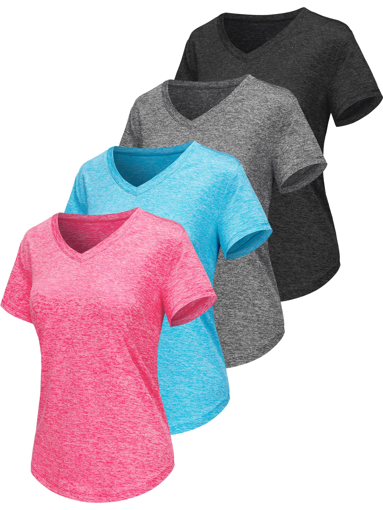 Sportshirt Damen Kurzarm V-Ausschnitt UPF 50+ Sport Fitness T-Shirts Atmungsaktiv T-Shirt Laufshirt für Funktionsshirt Workout Top Gym Yoga