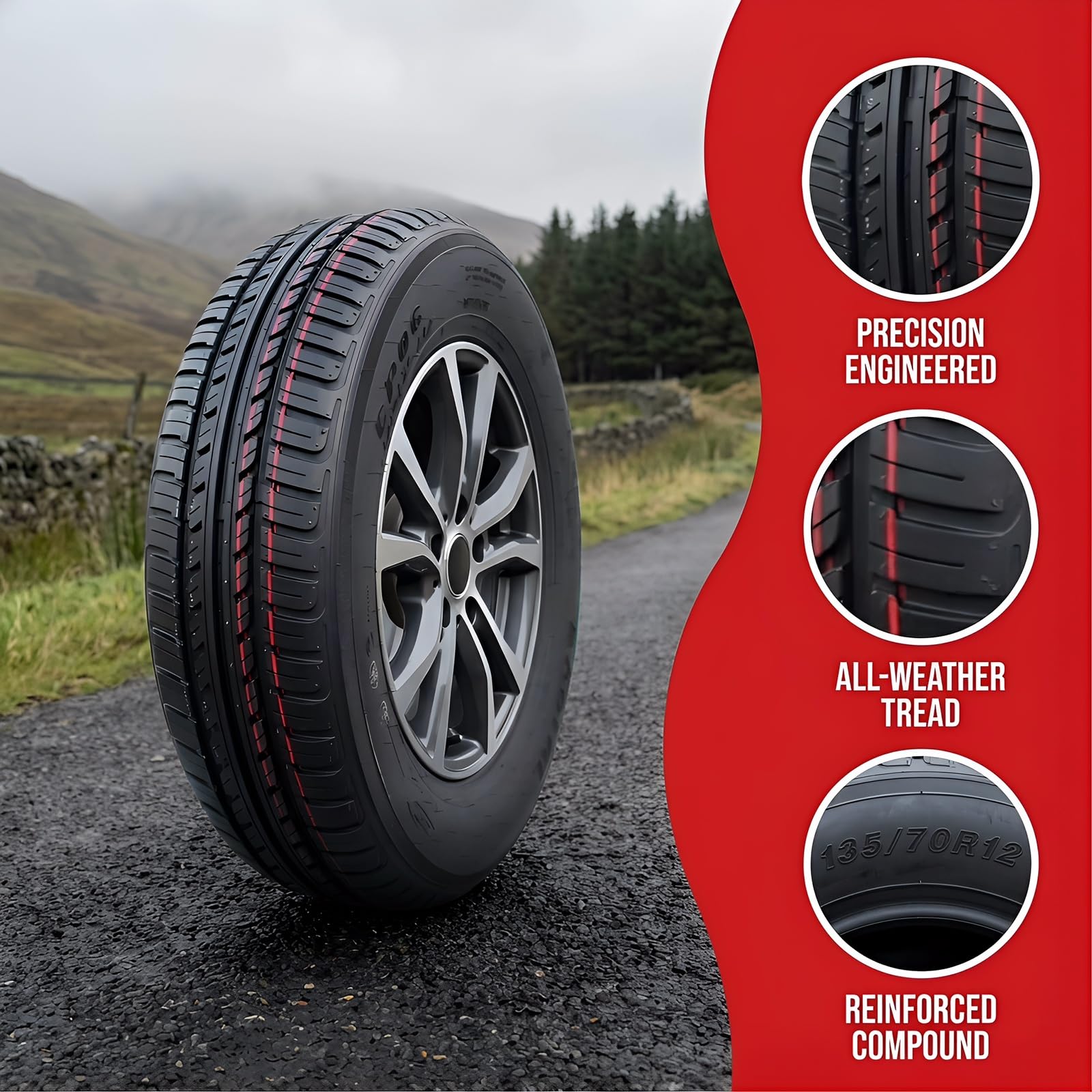 135/70R-12 Opona Zimowa Bez Szpilek Wszechsezonowa 135/70R/12 65Q 290kg Obciążenie 135 70R 12 Bezdętkowa TL dla Kompaktowego Samochodu 12 Cali