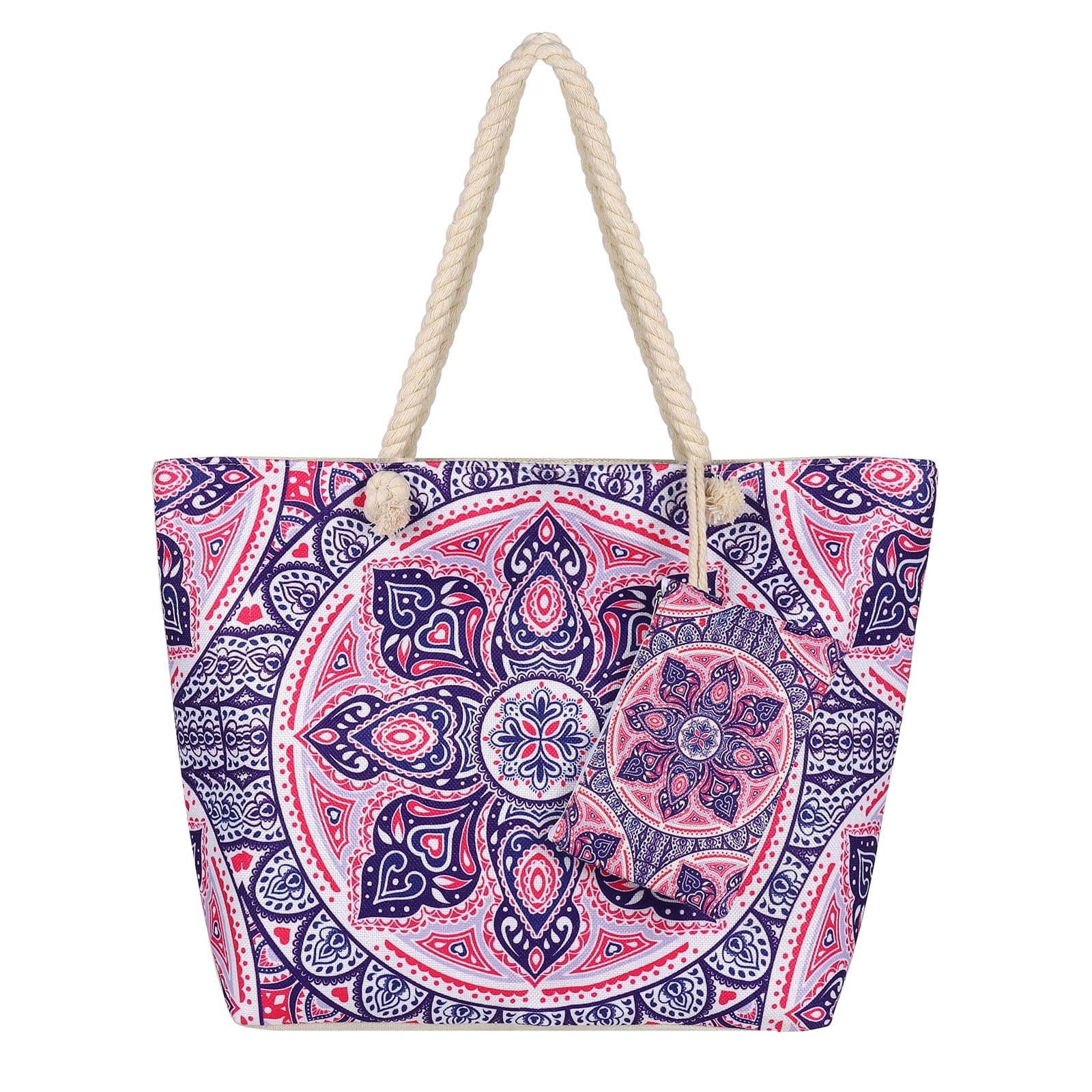 GloviosBolso Playa Mujer, Bolsa Playa Grande XXL Familiar con Cremallera, Bolso Verano Mujer para Compras Viajes