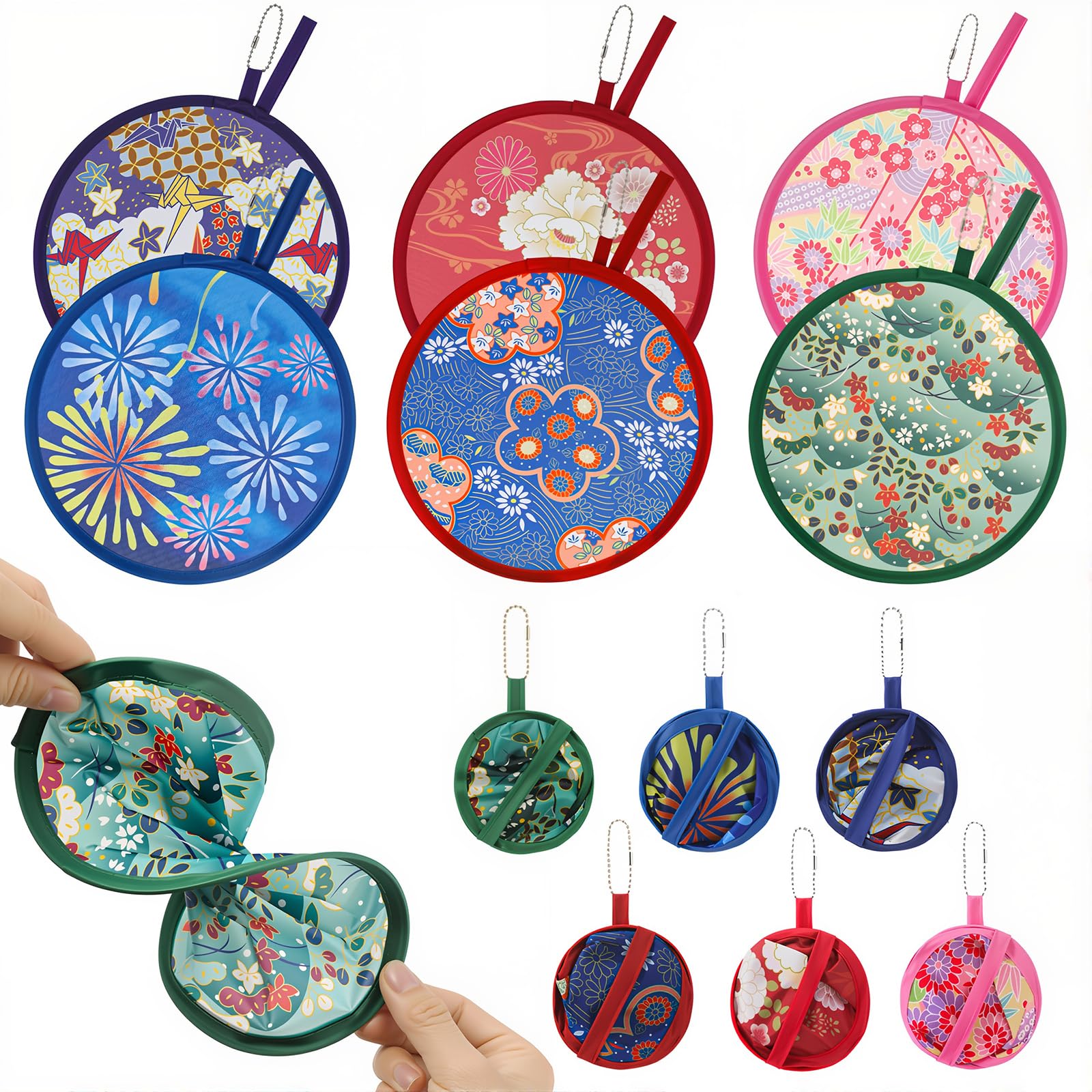 Radsocken 6 Pcs Folding Fan,Fruit Foldable Hand Fan,Summer Handheld Folding Fan,Portable Beautiful Patterns Display Fans,Round Hand Fan for Home Personal Decoration Party Wedding(Multicolor)