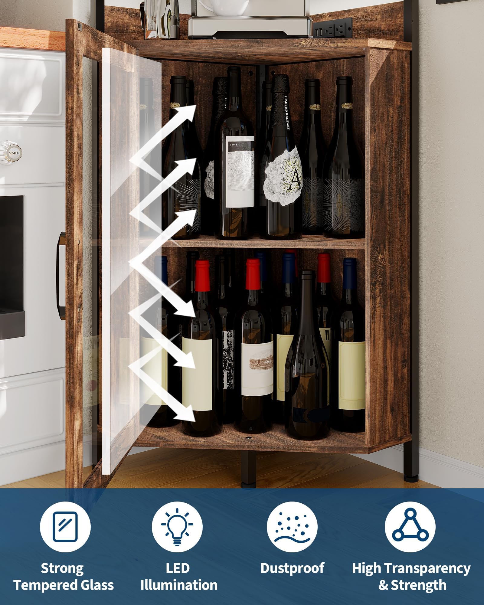 Elegante Mobile Portabottiglie Curvo in MDF, Struttura Stabile e Salvaspazio, Facile Da Pulire, Ideale Per Soggiorno, Sala Da Pranzo e Cucina