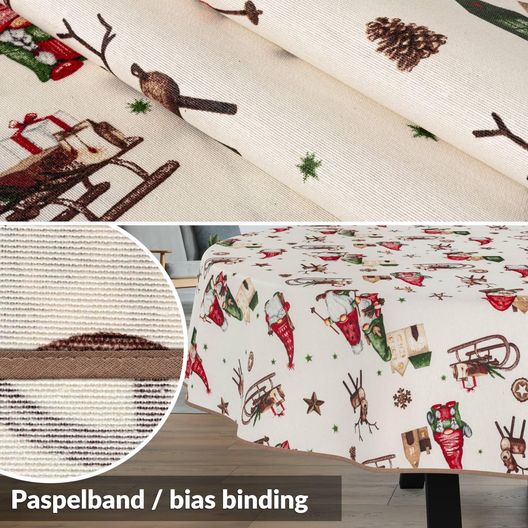 ANRO Tischdecke abwaschbar Weihnachtszwerg mit Saum oval 200x140 cm
