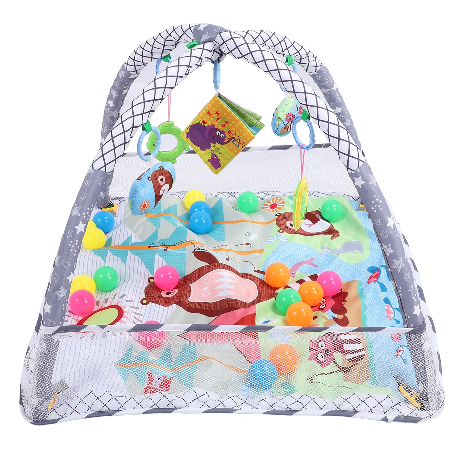 Generic Tappetino da Gioco per Bambini, Palestra per attività Sulla Pancia Ad Alto Contrasto, per Neonati da 0 a 18 Mesi, Morbido Tessuto di Cotone, 80 X 80 Cm con 20 Palline