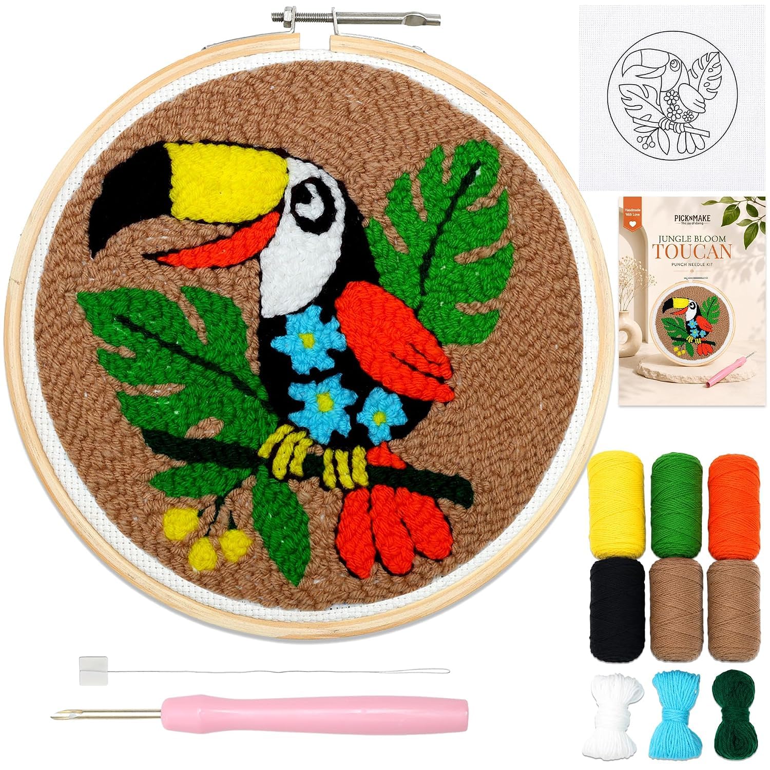 picknMAKE Punch Needle Embroidery Kit for Beginners - Bunny Garden 8inch | Punch Needle Embroidery Kit, Beginner Friendly, 8-Inch Wooden Hoop, Pre-Patterned Fabric, 7 Wool Shades, Handmade Gift-image-31