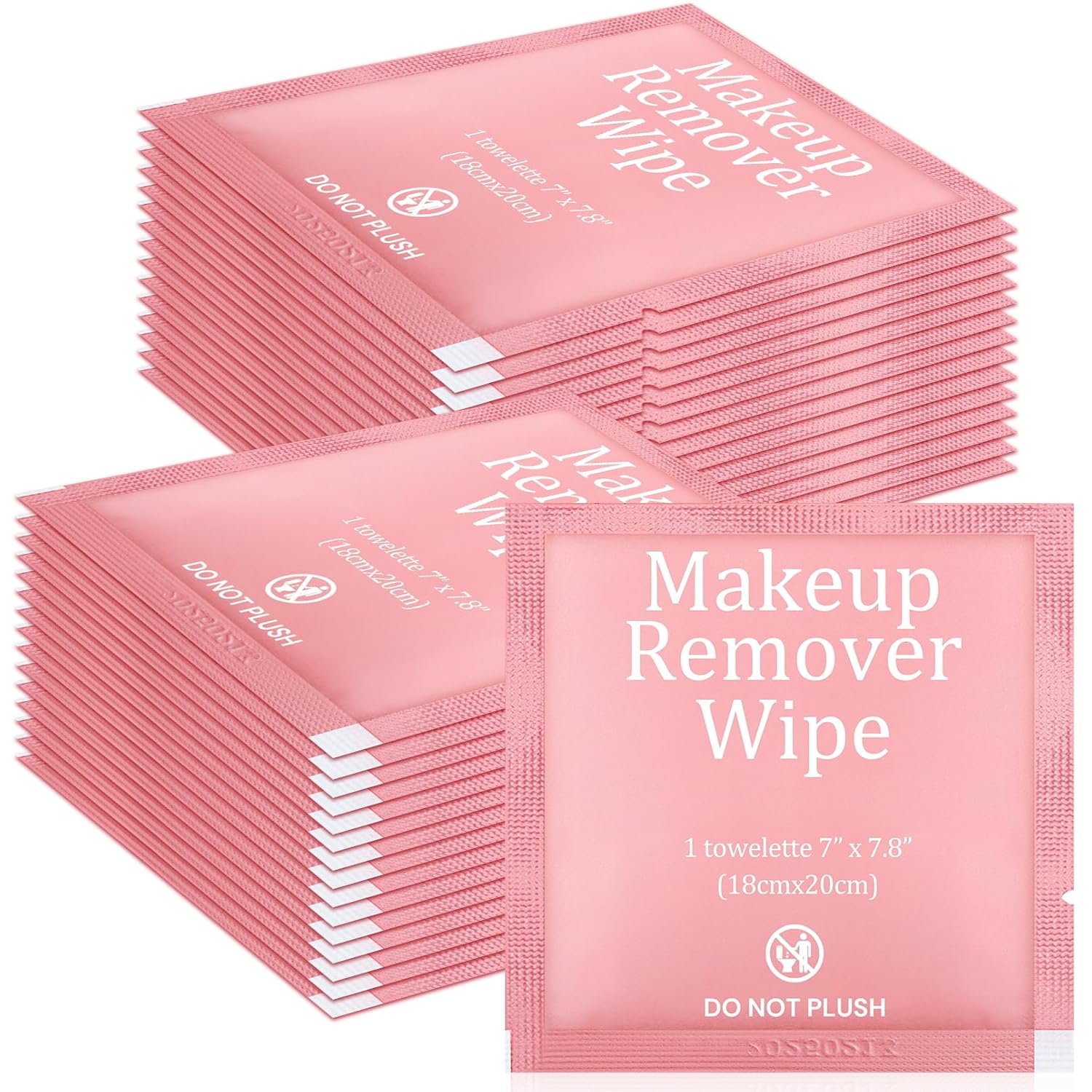 200 Pcs Individual Makeup Remover Wipes Bulk,Individually Wrapped Travel Makeup Wipes,Alcohol Free Face Cleansing Wipe, Remover Wipe with Vitamin E for Travel, Hotel Skin Care(Pink)