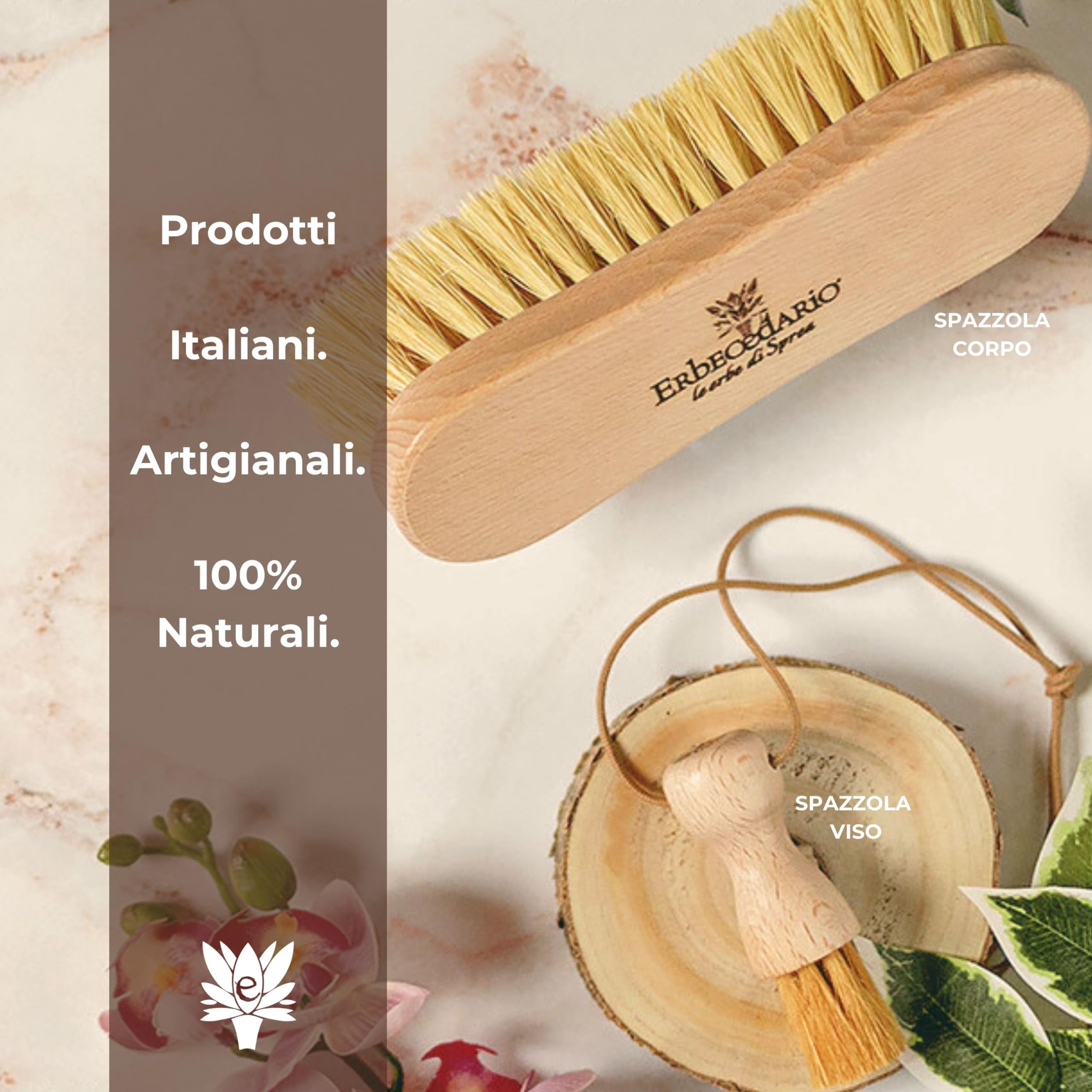 Spazzola Corpo per Spazzolatura a Secco, Setole Naturali Tampico Erbecedario, Legno di Faggio, Per Contrastare Inestetismi Cellulite e Ritenzione Idrica, Migliora la Circolazione, Azione Esfoliante