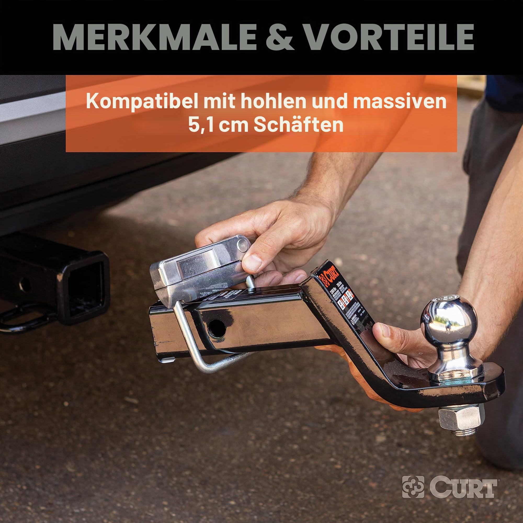 CURT 22325 No-Tool Anti-Rassel-Kupplungsklemme für 5,1 cm Empfänger, Hohle oder solide Schäfte
