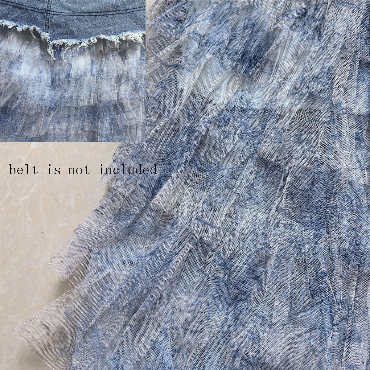 Ypser Boho Long Denim Skirt Tiered Ruffle Mesh Tulle Patchwork Midi Jean Skirts - Image 5