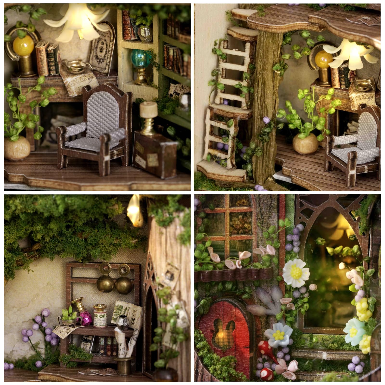 CUTEROOM Miniatur Hausbausatz, kleine Hausbausätze zum Bauen, DIY Puppenhaus aus Holz mit LED, Mini Modellbausätze als Geschenk für Teenager und Erwachsene (Forest Wonderland)