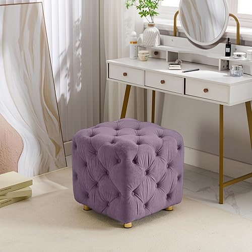Polibi Otomana cuadrada tapizada de terciopelo, moderna y suave, taburete de maquillaje, asiento cómodo para sala de estar, dormitorio, entrada