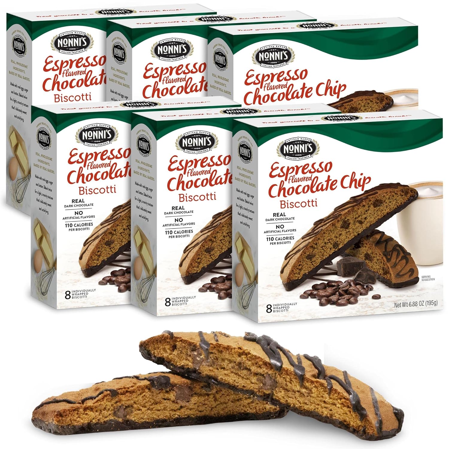 Nonni's Espresso Chocolate Chip Biscotti Cookies 6 Boxes