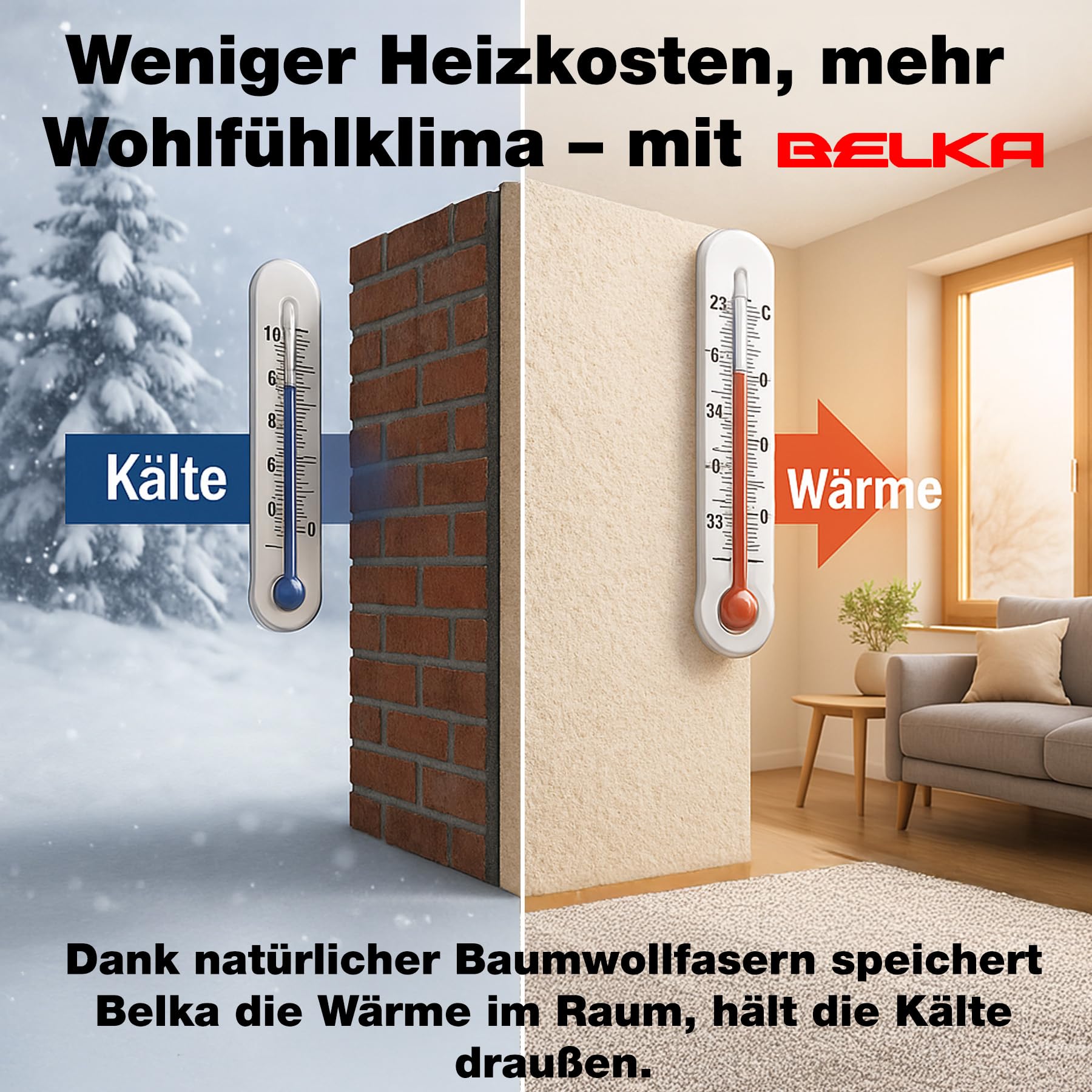 Belka B1 Creme Tapete - Reine Baumwolle - selbstklebend - Wärme- & schalldämmend - Langlebig - Modern & stilvoll, DIY Öko & Natürlich | ca. 9 qm (m²)