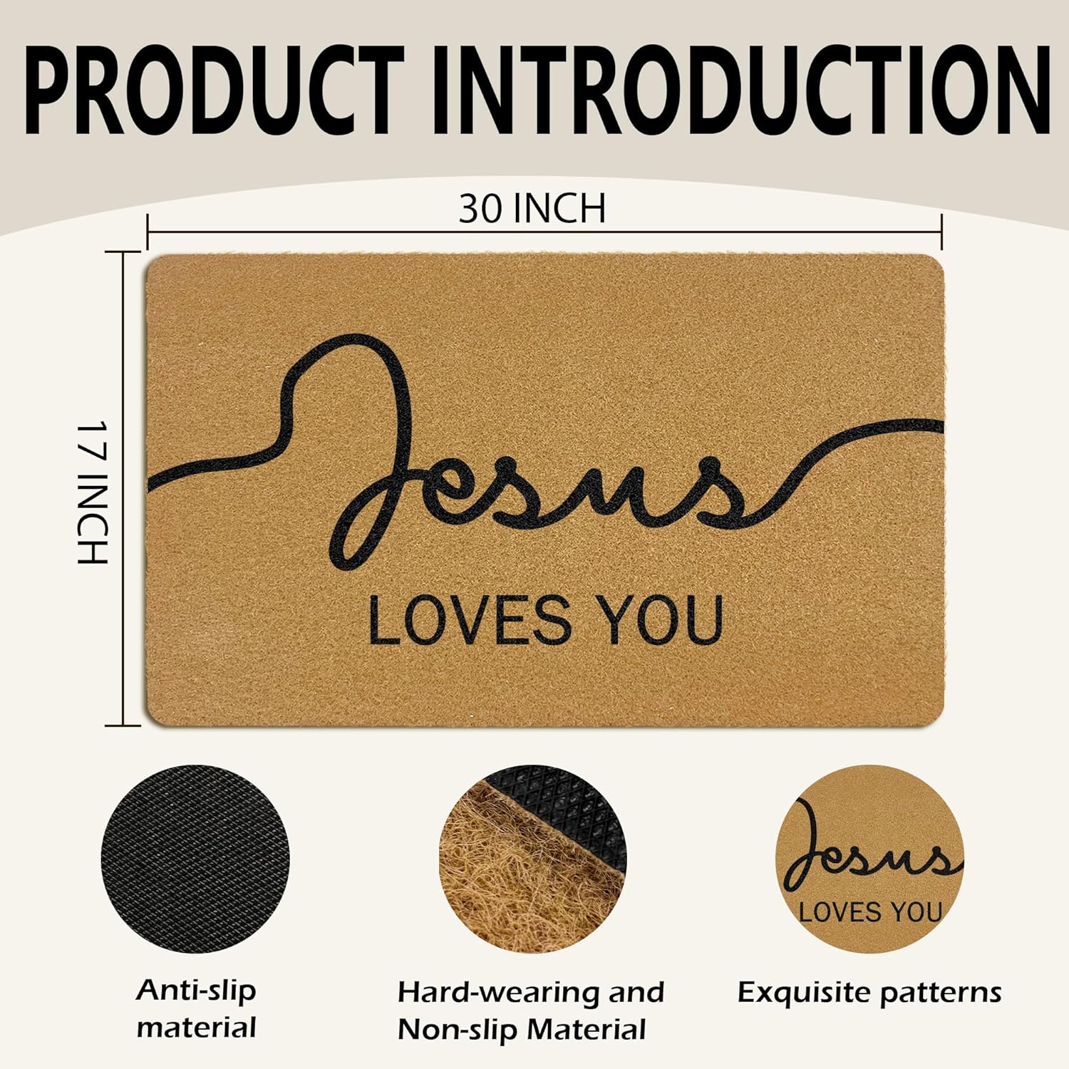 Christian Coir Door Mats Outdoor, Jesus Lovers You Bible Verse Front Door Mat Outside Entrance, Religious Christian Doormat Outdoor Indoor Entrance for Home Entryway Decor, 17x30in