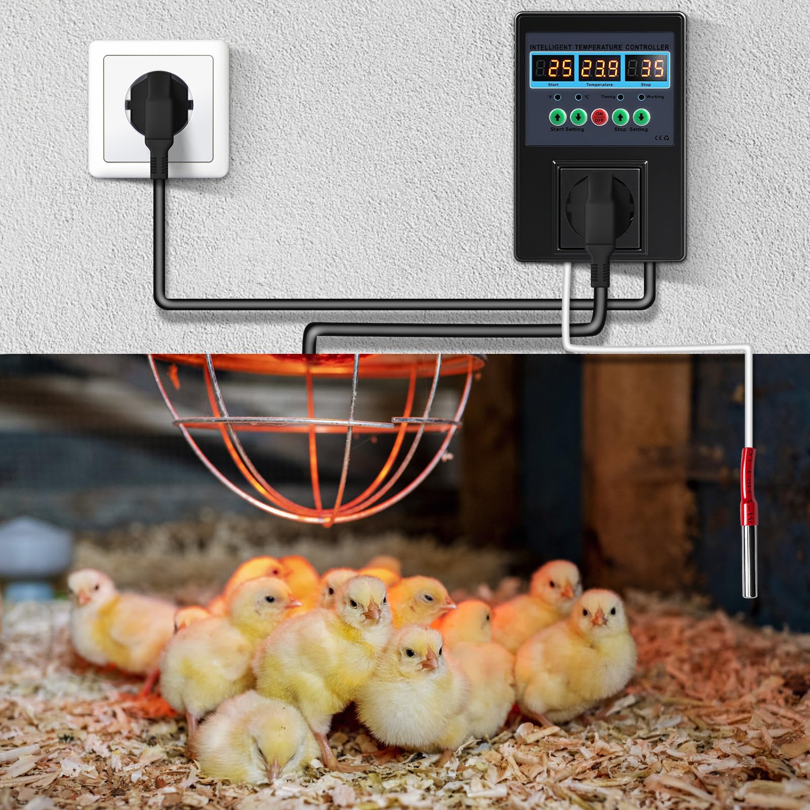 Régulateur de Température Numérique Thermostat Chauffage Refroidissement Module de Contrôleur de Température prise Thermostat Chauffage pour Terrarium,Reptile,Incubateur,Serre (EU)