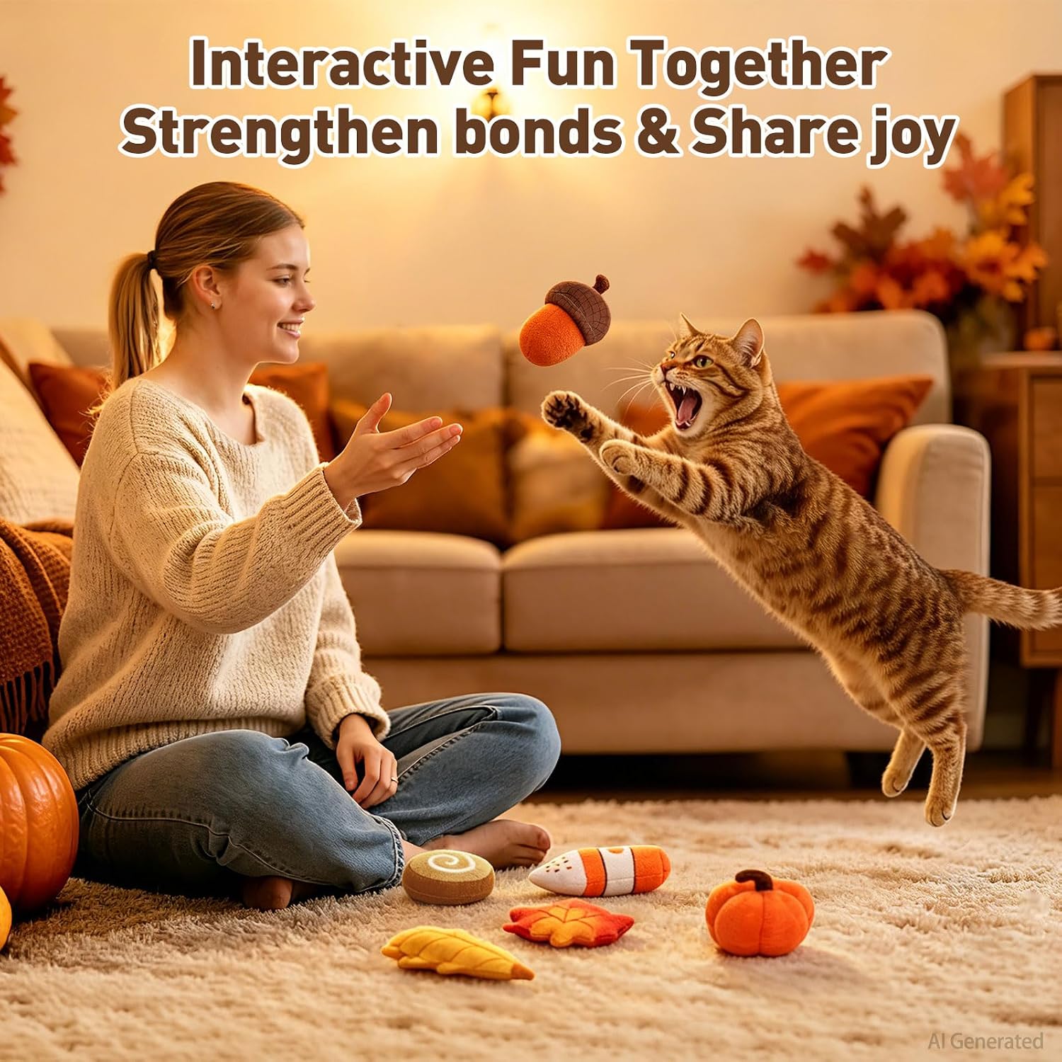 Plush Fall Catnip Toys for Indoor Cats 6 Pack, Pumpkin Shape | Interactive Fall Cat Chew Toys, Boredom Relief, Soft Durable Plush with Catnip, Funny Gift for Cat Lovers & Kitten