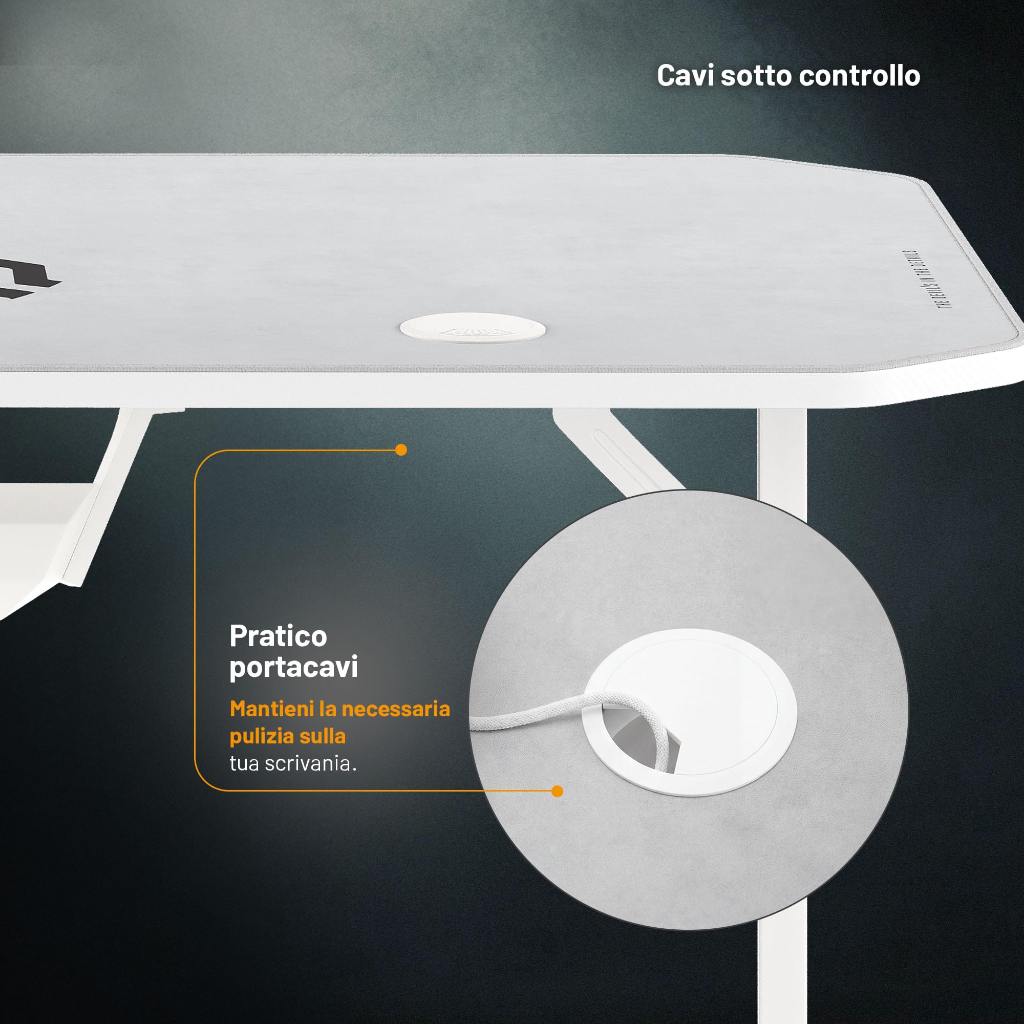 DIABLO Scrivania Gaming grande scrivania gamer stabile tavolo PC con gestione cavi tappetino supporto cuffie porta bicchiere scrivania computer ergonomica robusta setup 140 cm x 60 cm x 75 cm