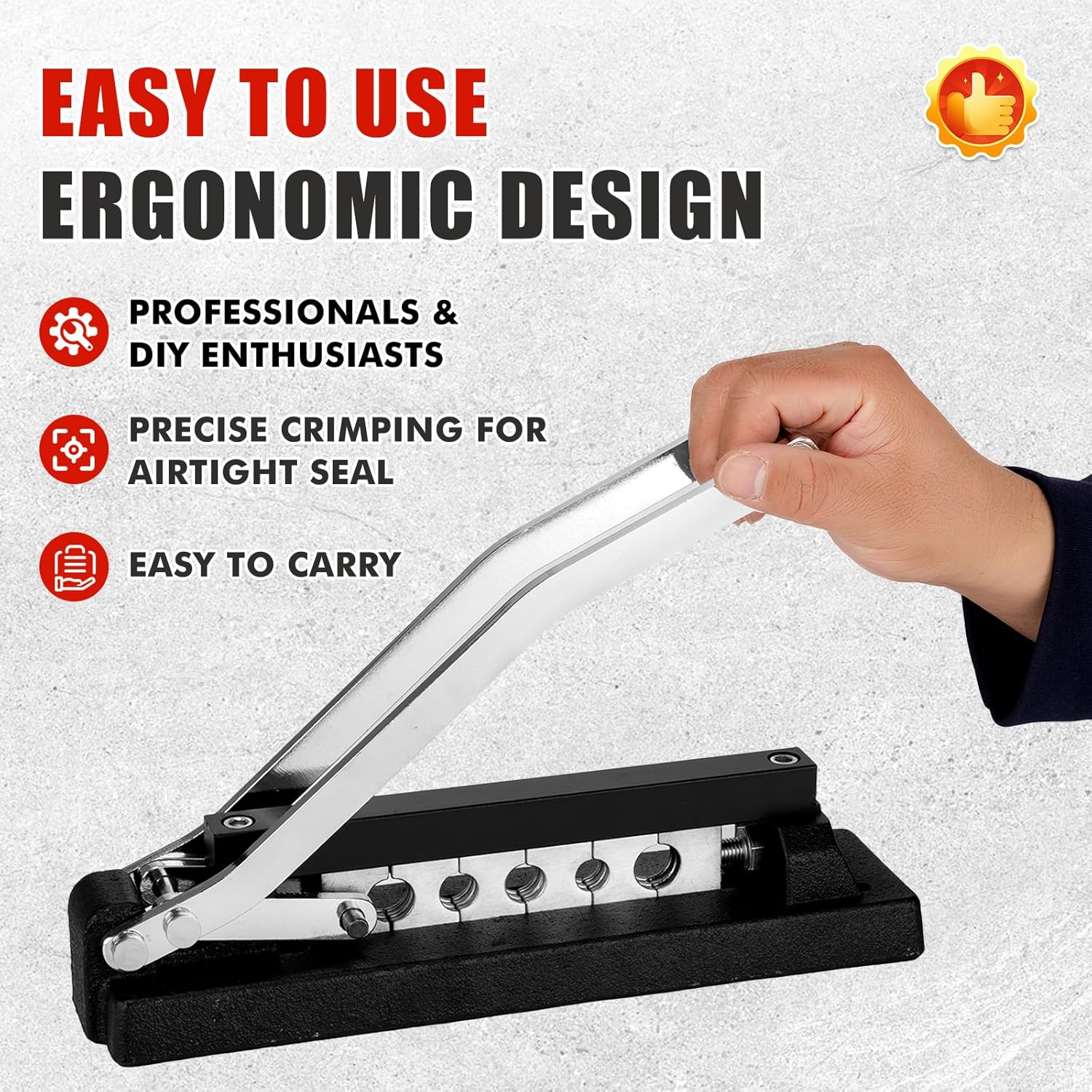 Heavy Duty Bench Hose Crimper Tool - Professional Grade Manual Crimper for 1/4", 5/16", 3/8" Air, PVC & Rubber Hoses, Mountable Workbench Repair Tool