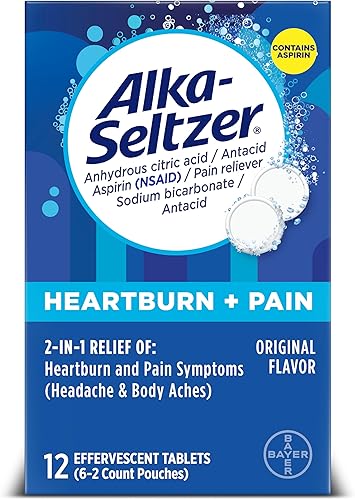 Alka-Seltzer Heartburn + Pain Effervescent Aspirin + Antacid Tablets, Fast Heart