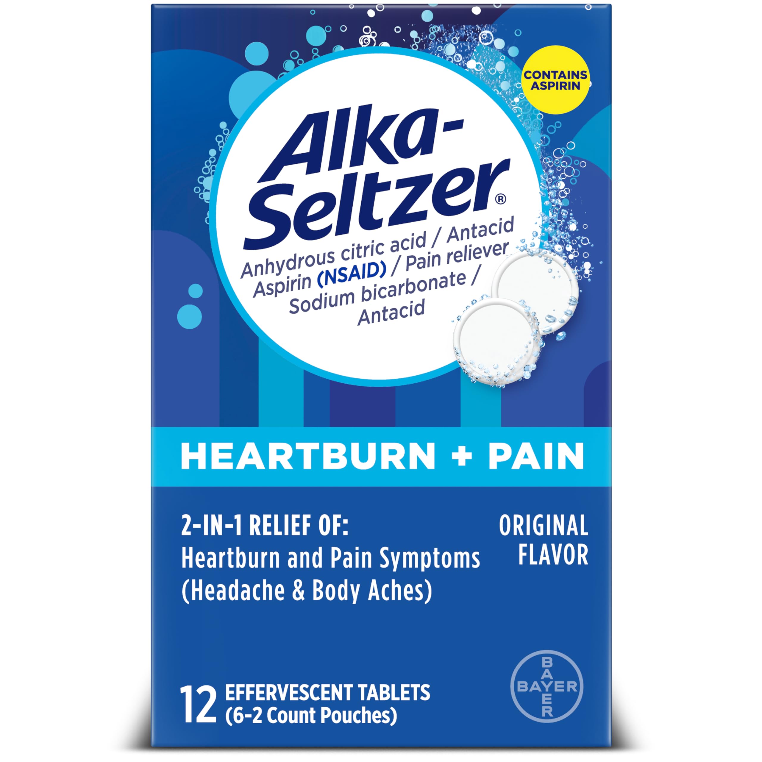 Sponsored Ad - Heartburn + Pain Effervescent Aspirin + Antacid Tablets, Fast Heartburn Relief and Acid Indigestion Relief, Pain Relief with Aspirin, 12 Ct
