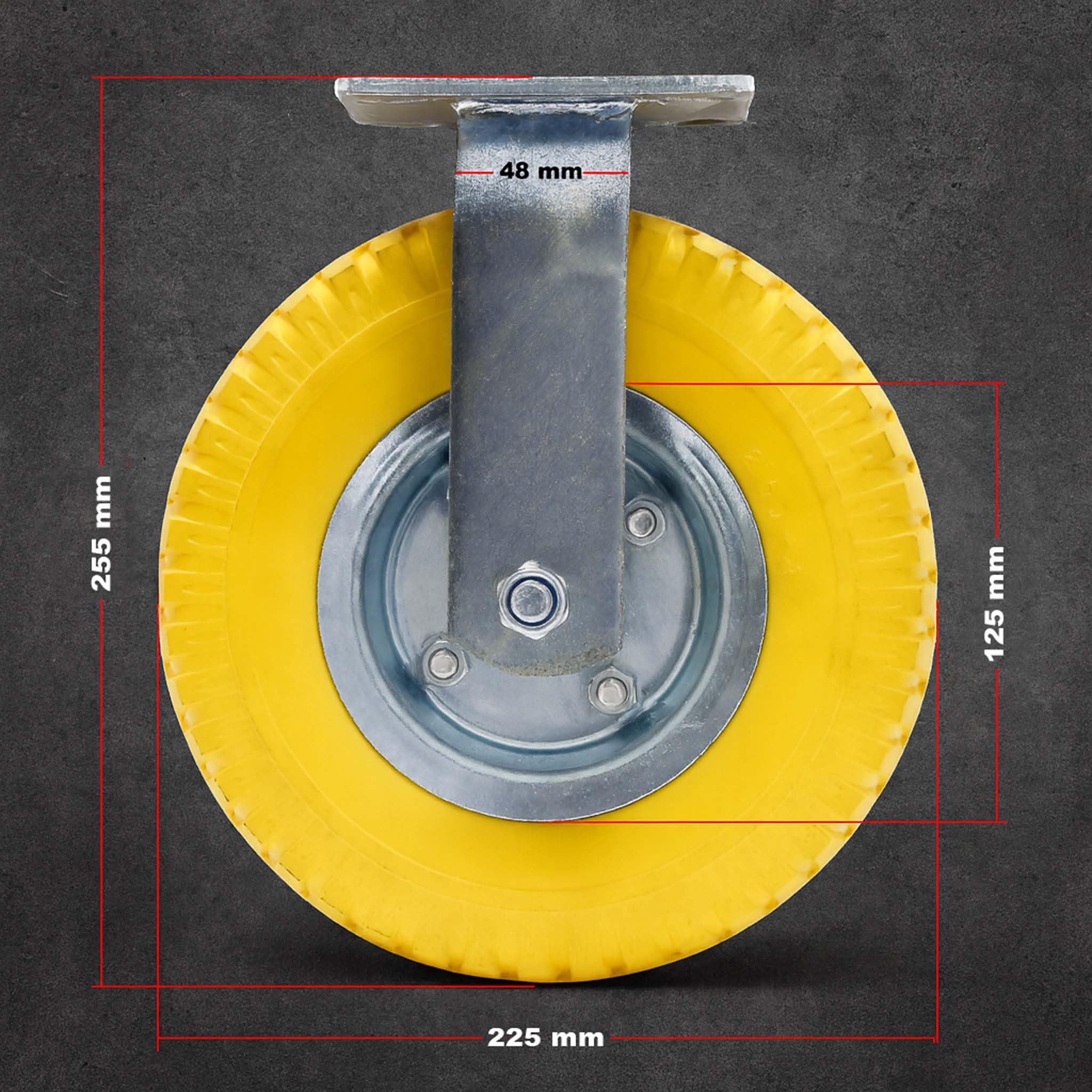 Wiltec Set 4 ruote fisse da trasporto, antiforatura, 225x58 mm, 100 kg/ruota, con piastra di montaggio