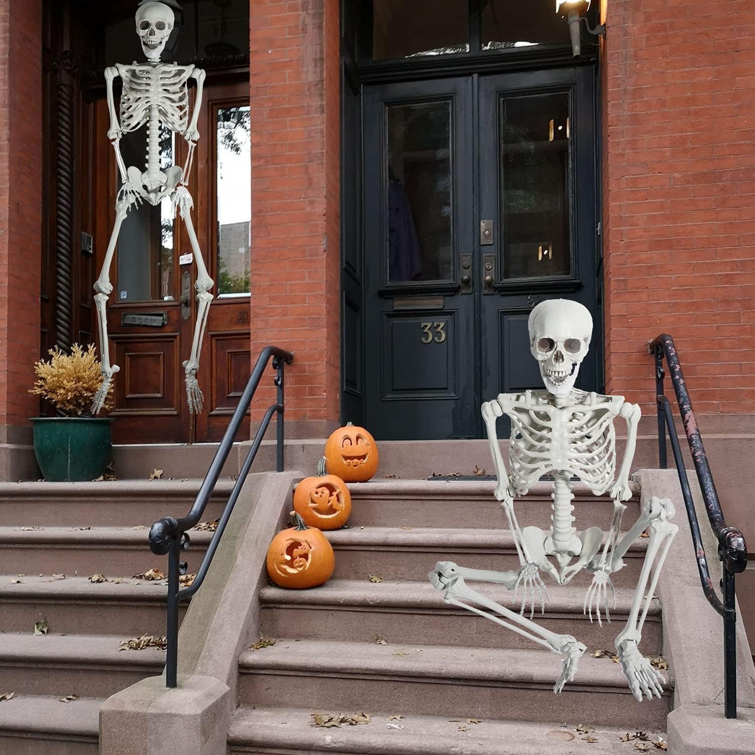 5.4Ft/165 cm Halloween skelet full body met beweegbare gewrichten voor indoor outdoor halloween rekwisieten decoraties (5.4Ft