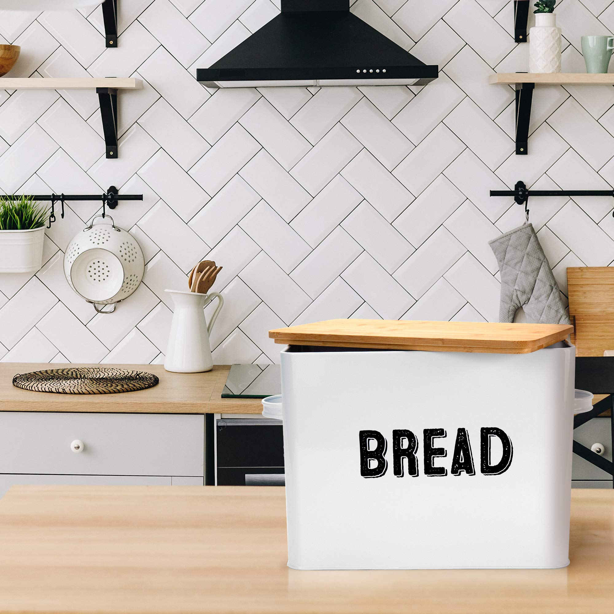Granrosi Stylish Farmhouse Bread Box For Kitchen Countertop Extra Large Breadbox Holds 2