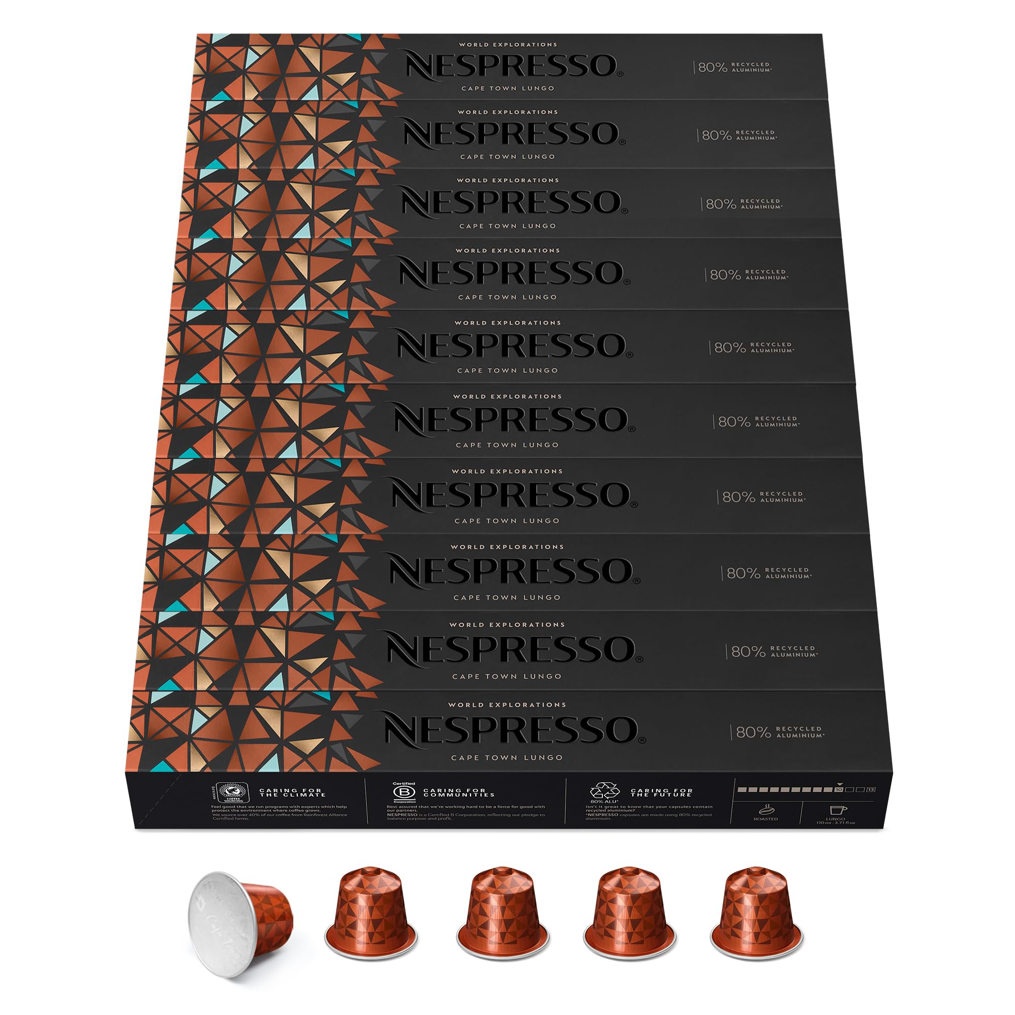 NESPRESSO ORIGINAL Cape Town Lungo 100 Kaffeekapseln | Arabica Kaffee, Dunkle Röstung, Intensität 10