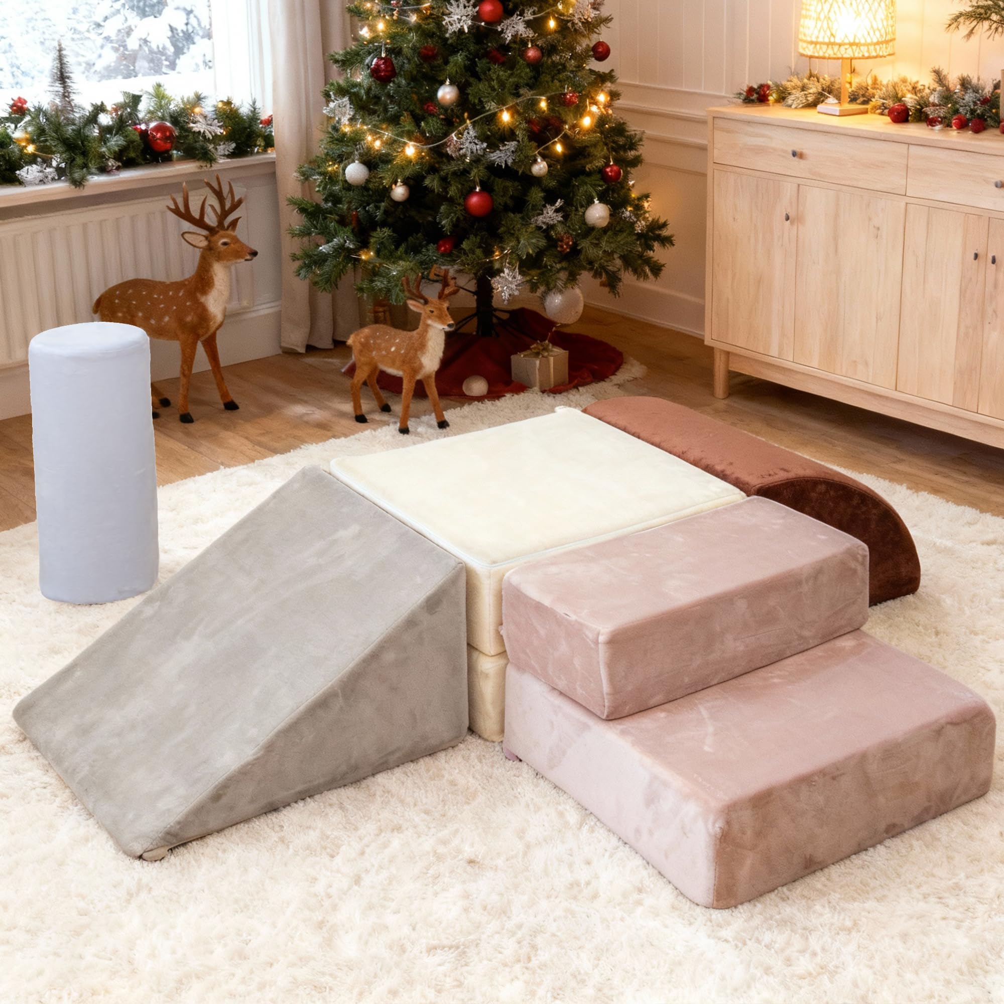 BanaSuper 5 Bloques de Espuma para Escalada, Gimnasio Interior para Bebés, Carrera De Obstáculos De Interior, Convertible y Tapete de Juego, Desarrollo Psicomotor para Casa y Guardería, Azul