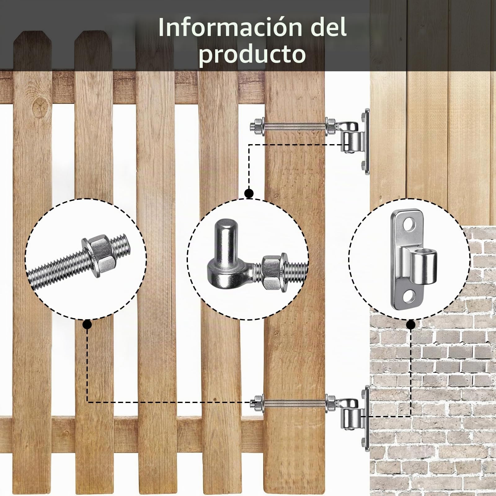 Paquete de 4 Bisagras Puertas, Bisagra Puerta de Perno en J de 6 Pulgadas con DIA M12, Bisagras Puertas Madera de Acero Inoxidable, para Portones de Granja, Cercas de Madera y Entradas de Vehículos