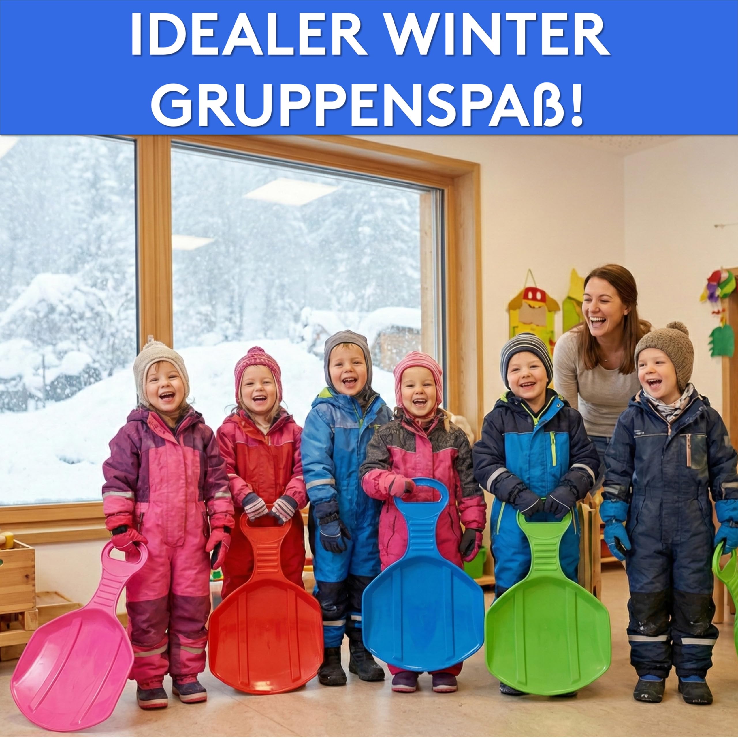 LILENO SPORTS Pala pop per bambini (set di 1) - piastra scorrevole in plastica per tutta la famiglia - scivolo da neve per indimenticabili giornate invernali - anche per adulti