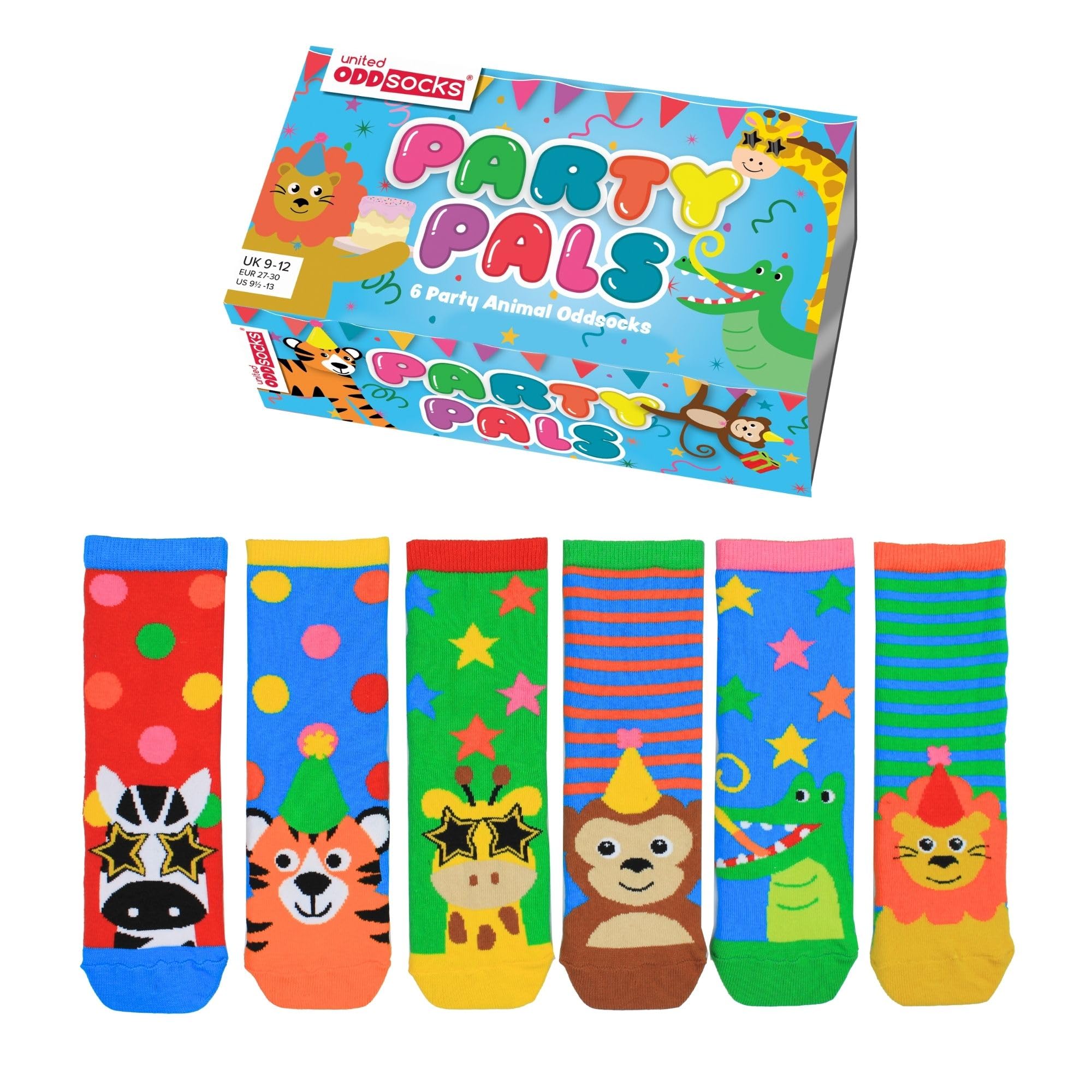 United Oddsocks Party Pals Gift Box For Kids – 6 Colourful Animal-Themed