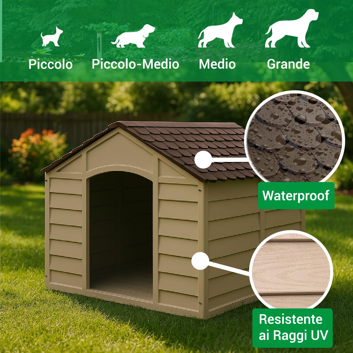 Crisalide® - PawsPalace Cuccia Per Animali, 2 Dimensioni, Facile Da Lavare, In Resina PVC, Facile Da Assemblare, Super Resistenze, Taglia Medio/Grande, Cuccia per Esterni (Large)