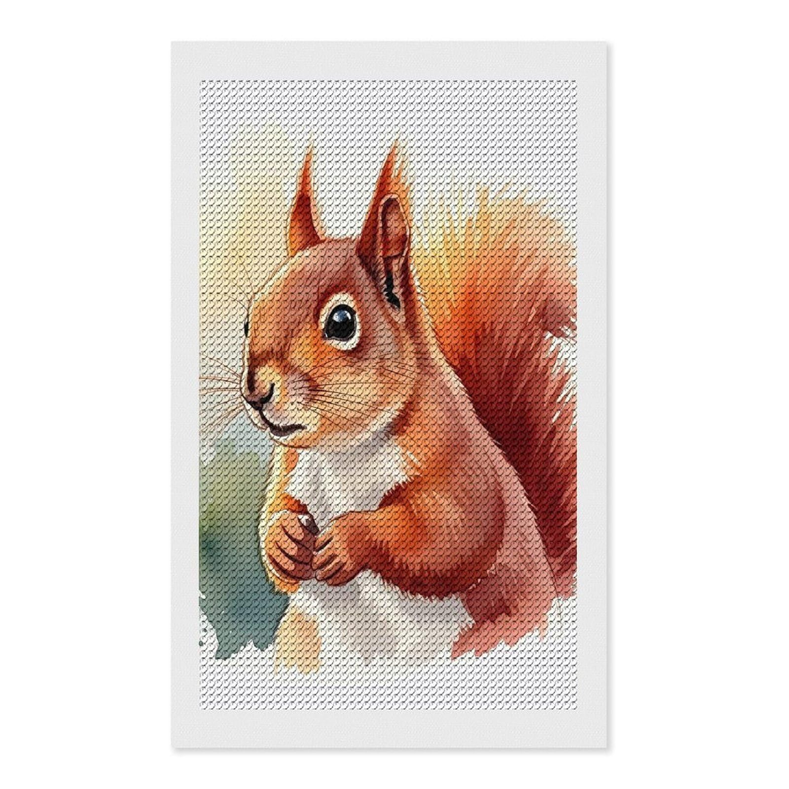 Junmoney Watercolor Squirrel Portrait Round Drill Diamond Painting 12"x20", Handmade Wall Decor, Modern Decor, Aesthetic Room Decor, Easy Craft Set