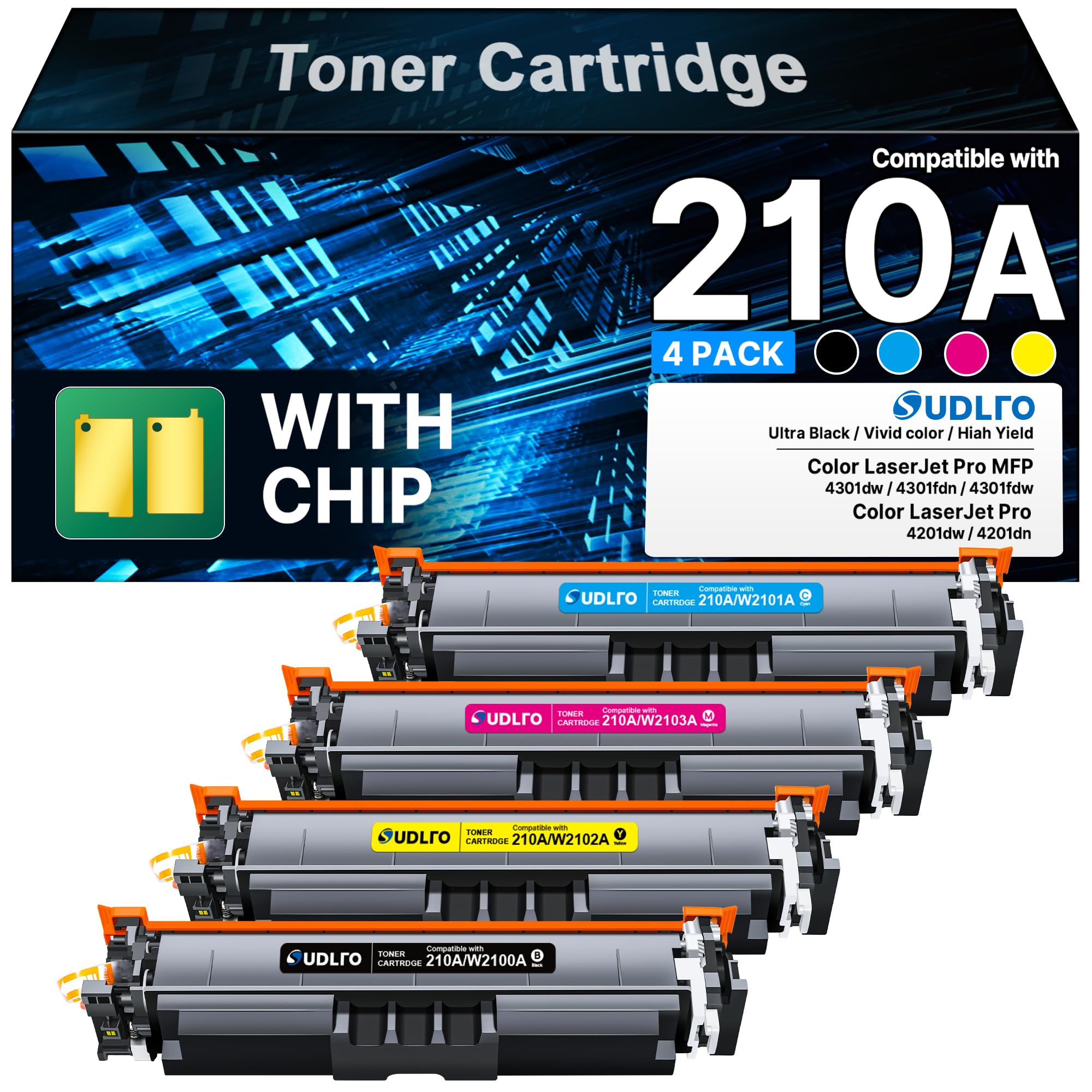 Compatible for HP 210A Toner Cartridges for HP 4301fdw 4301fdn 4301dw 4PACK | Compatible for HP 210A to use with HP Color LaserJet Pro MFP 4301fdw Ink Cartridges 4301Fdn 4301dw 4201Dn 4201Dw 210A 210 4P