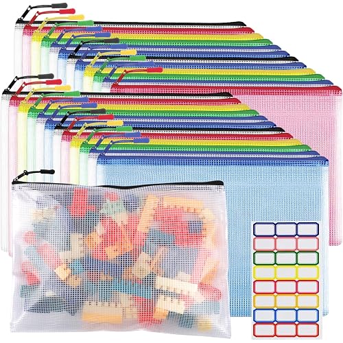 YOPCDJ 24pcs Mesh Zipper Pouch Bags A4 Zipper Bags for Classroom Organization, Waterproof Document Zipper Pouches for Cosmetics, Travel Storage File Bags for Office Supplie