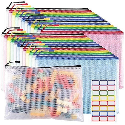 24pcs Mesh Zipper Pouch Bags A4 Zipper Bags for Classroom Organization, Board Game & Puzzle Storage, Toys, Cosmetics, Travel Storage File Bags for Office School Supplies - Multicolored 24pcs,A4