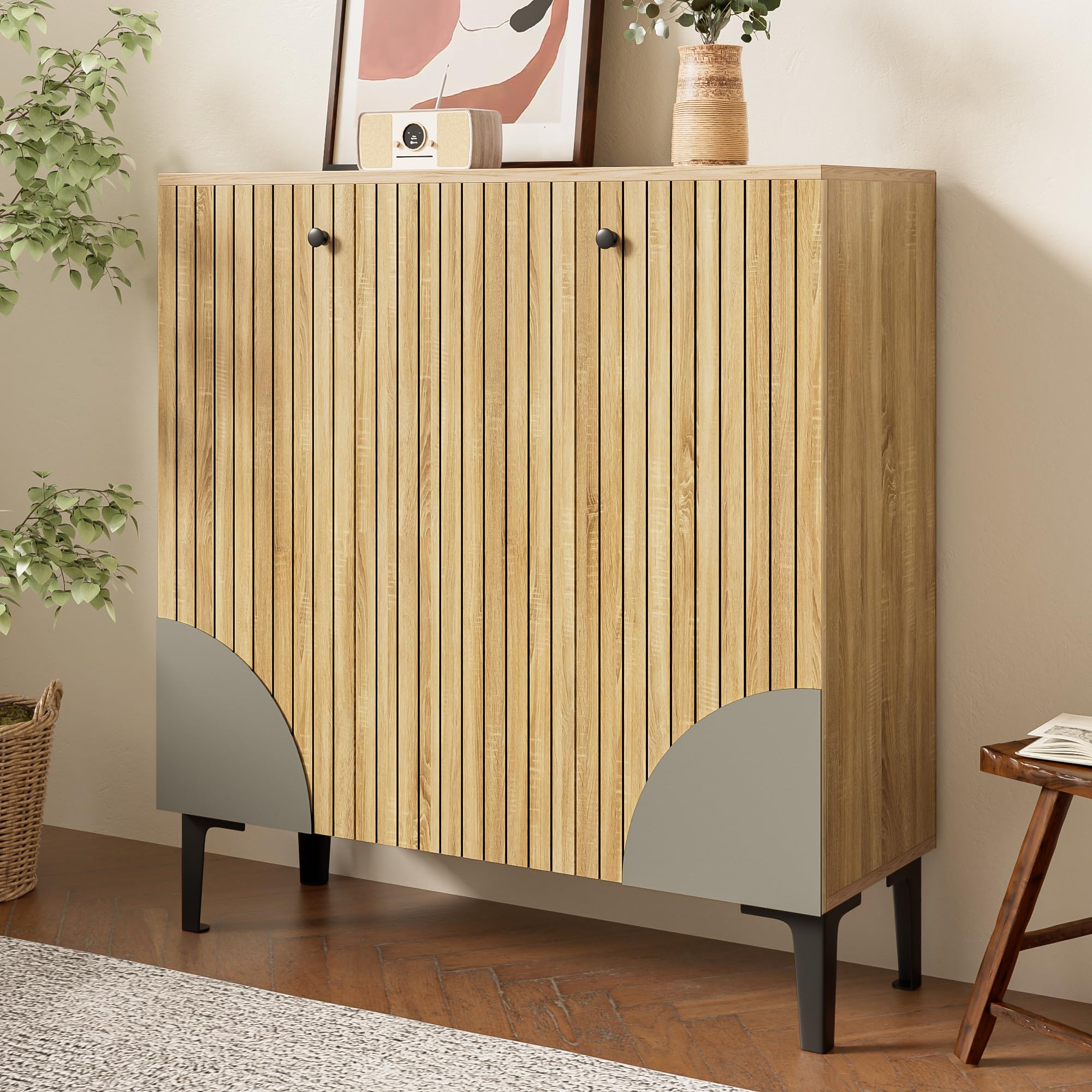 Zapatero 90 x 32 x 94 cm, color madera – 3 puertas para muebles de