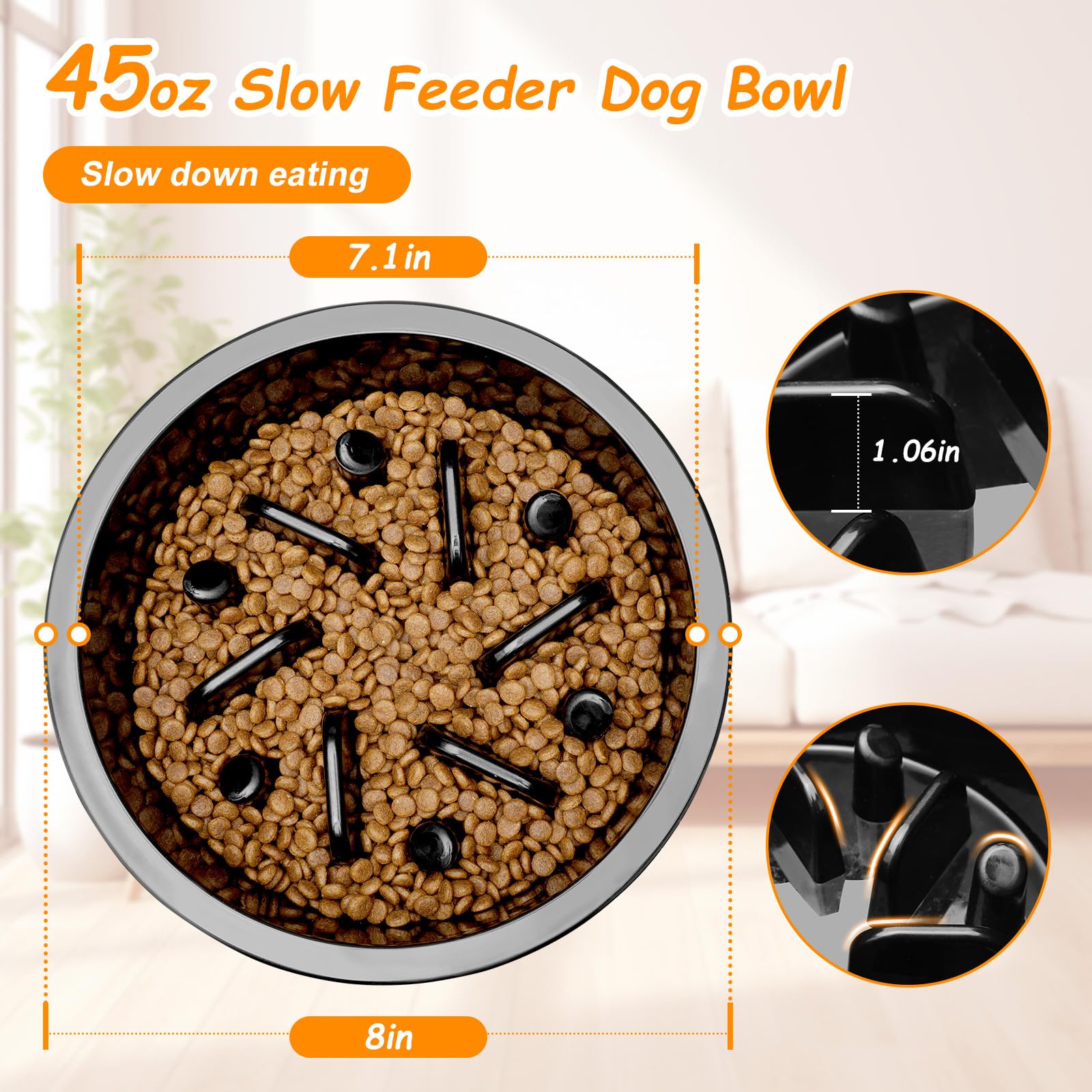 COMESOON Slow Feeder Dog Bowl, Slow Down Eating Anti-Choking Bloat Stop Maze Design Dog Dishes Fit for COMESOON Bowl Stand DB-G03/DB-B03, Black - image 2