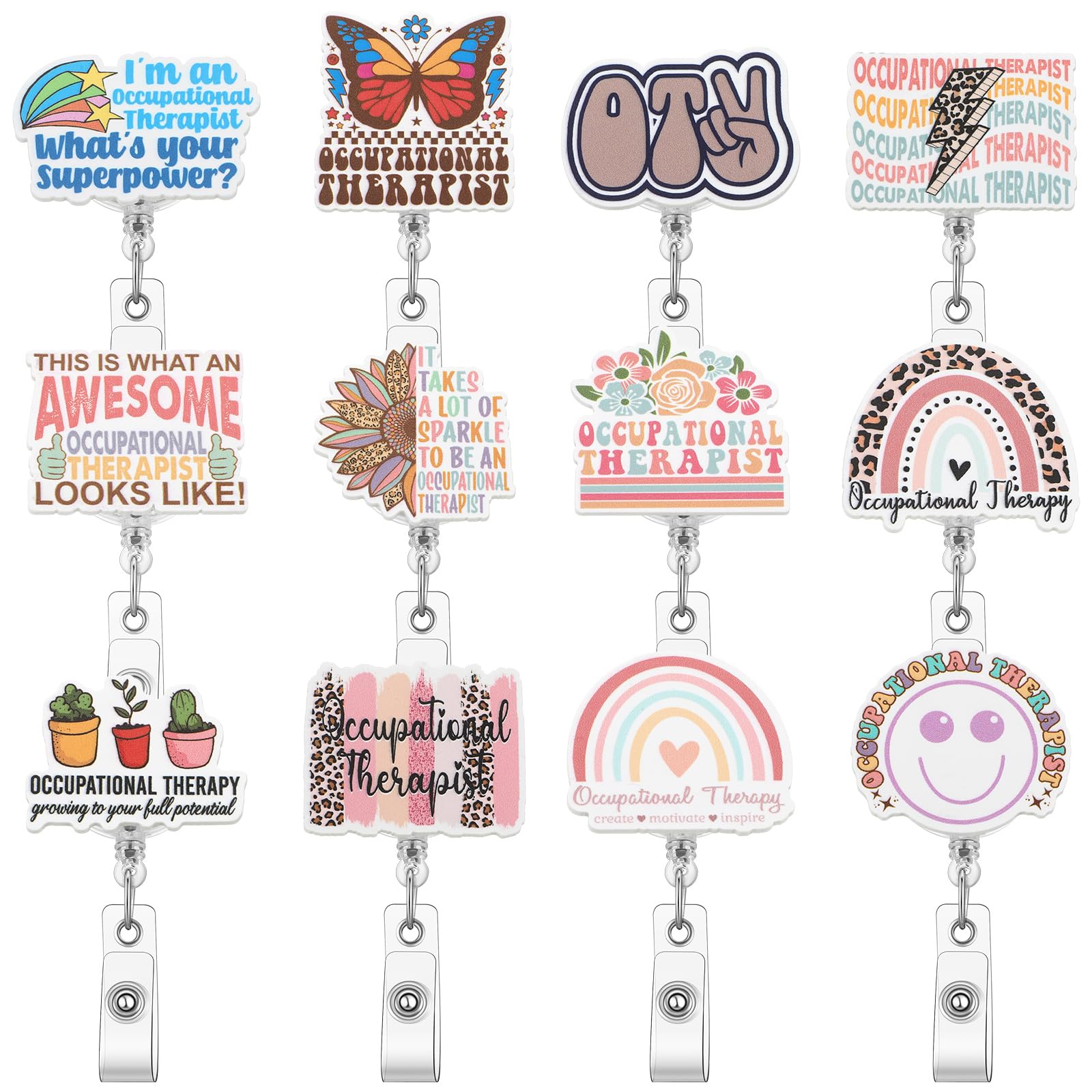 Geyoga 12 Pcs Occupational Therapy Badge Reels Bulk OT Month Gifts Occupational Therapy Month Appreciation Gift Retractable OT Badge Holder for OTAs