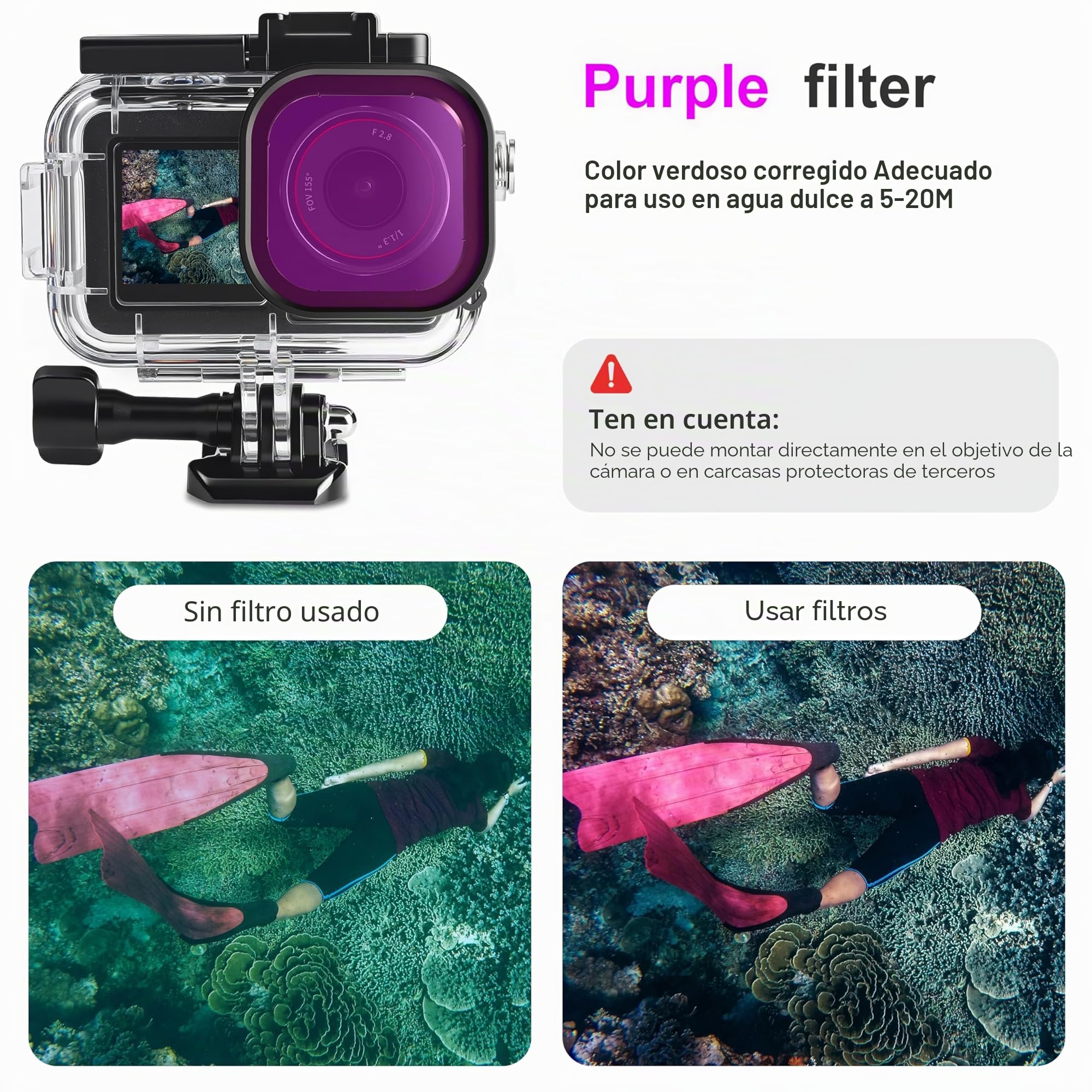 FitStill Carcasa Impermeable de 164 pies y 50 m, 3 filtros y Juego de Mango Flotante, Compatible con dji Osmo Action 5 Pro/Action 4/Action 3, Snorkel, Surf, Wakeboard, Funda Protectora, Juego de