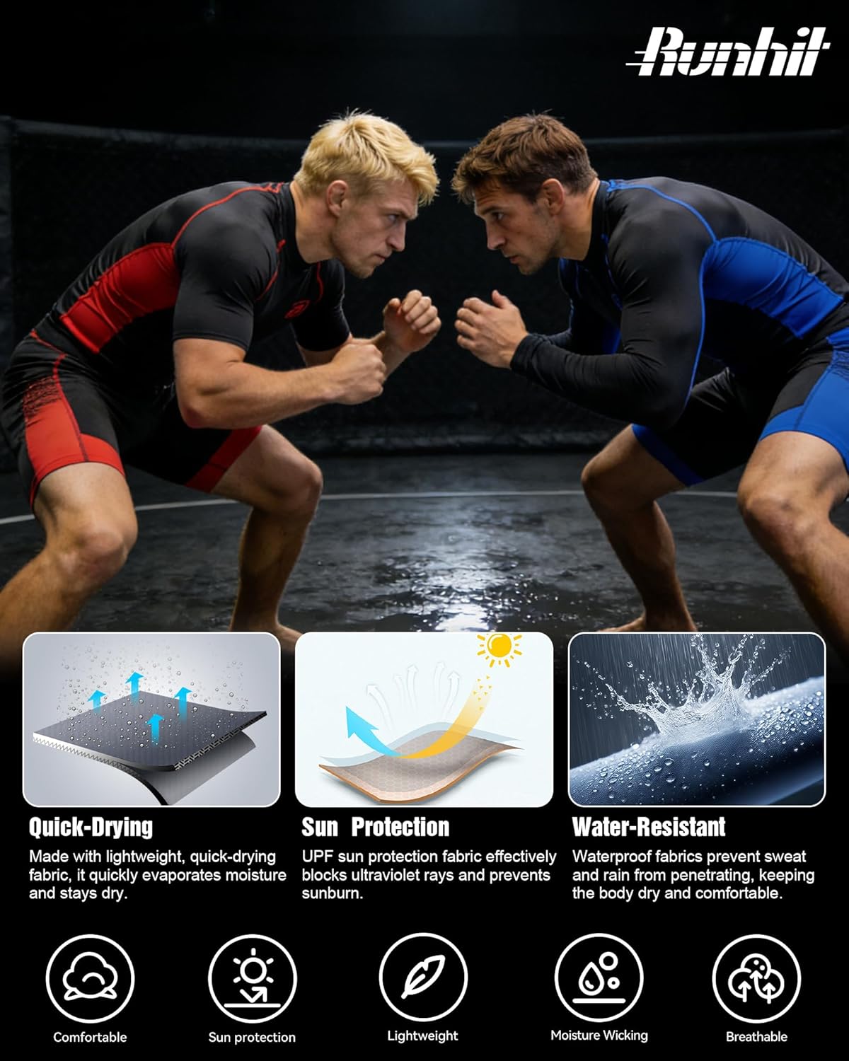 Runhit Men's BJJ Shorts – MMA Fight Shorts for Wrestling, Boxing, No Gi, Jiu Jitsu, Muay Thai, Training, Grappling, Fighting - Image 4