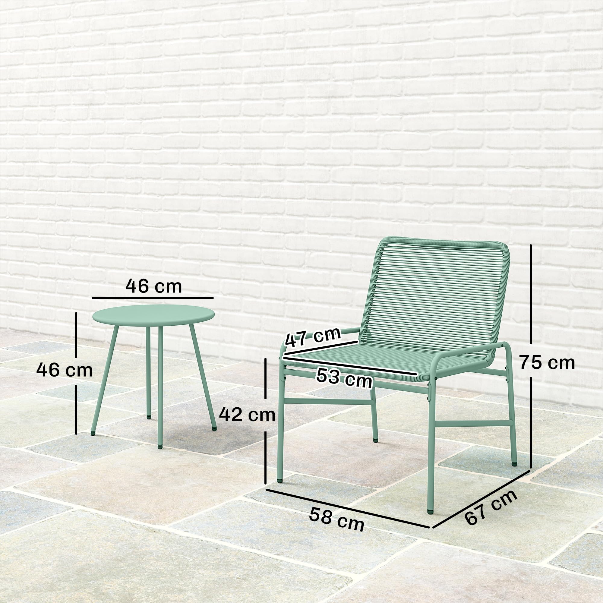 Outsunny Salon de Jardin Extérieur 3 Pièces en Résine Tressée, Table de Jardin Ronde avec 2 Chaises, Pieds Ajustables, Cadre en Acier Galvanisé, Mobilier de Jardin pour Balcon Terrasse Patio, Vert