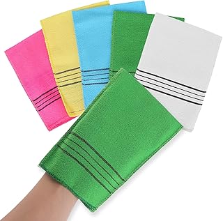 WLLHYF 5 Pcs Korean Exfoliating Gloves, Korean Exfoliating Mitt Colorful Reusable Body Scrub Large Size Bath Washcloth for Deep Clean Dead Dry Skin Cells Removing Skin Dirt Cleaning Pores