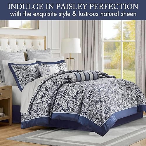 Miniatura 2 de Aubrey juego de cama completo de 12 piezas, Poliéster, Marino, King