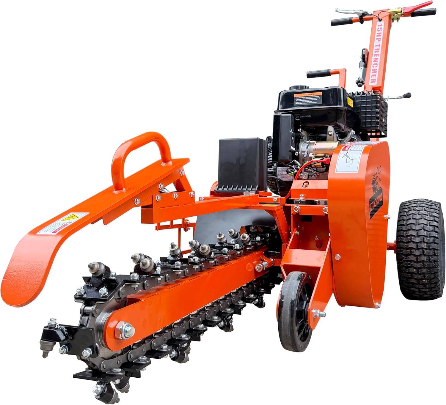15HP Gas Powered Trencher with Electric Start - 420cc 4-Stroke Engine,24-Inch Digging Depth - Heavy-Duty Walk-Behind Trench Digger for Irrigation, Root Cutting, and Fencing (Orange)