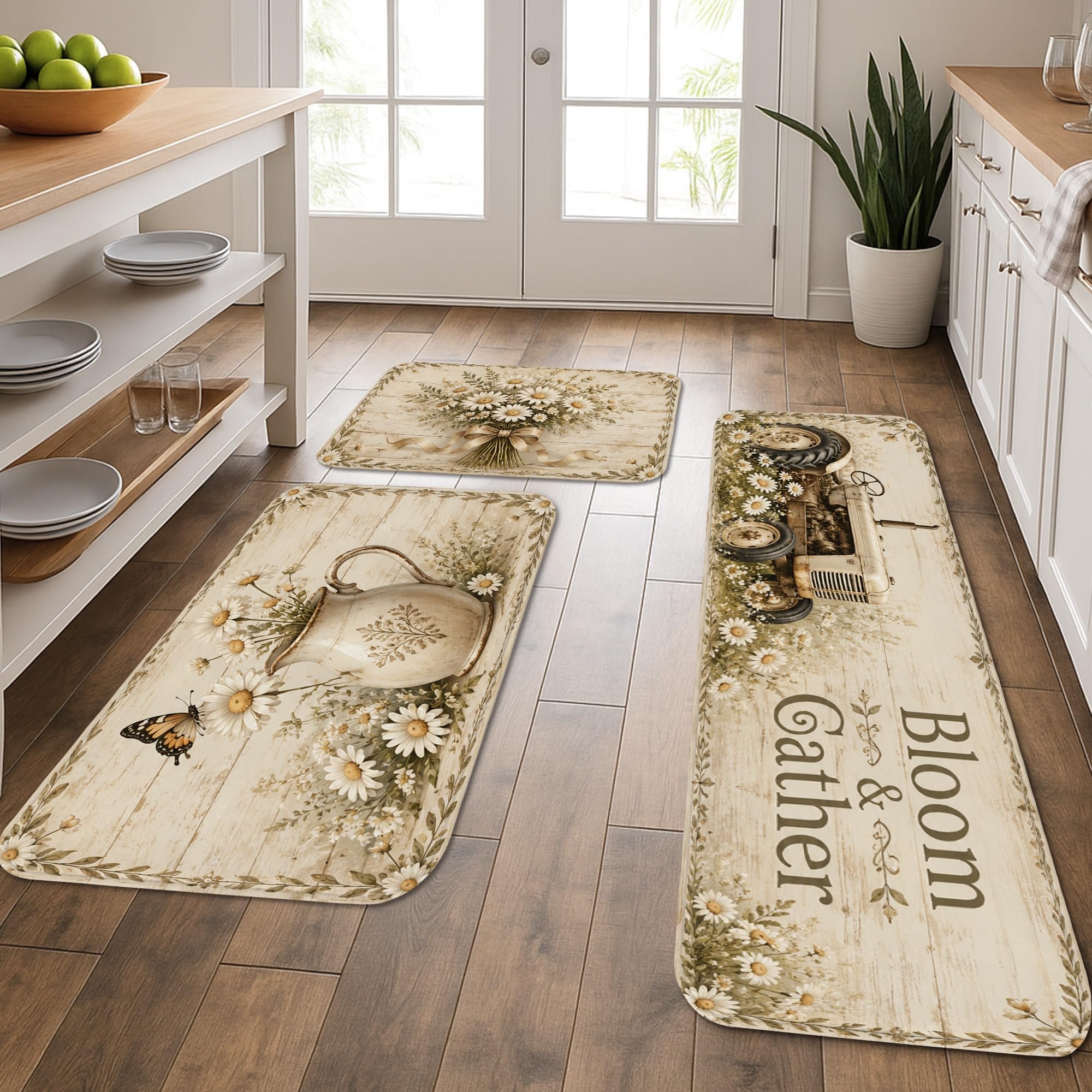 Lot de 3 tapis de cuisine vintage pour sol froid et fatiguant