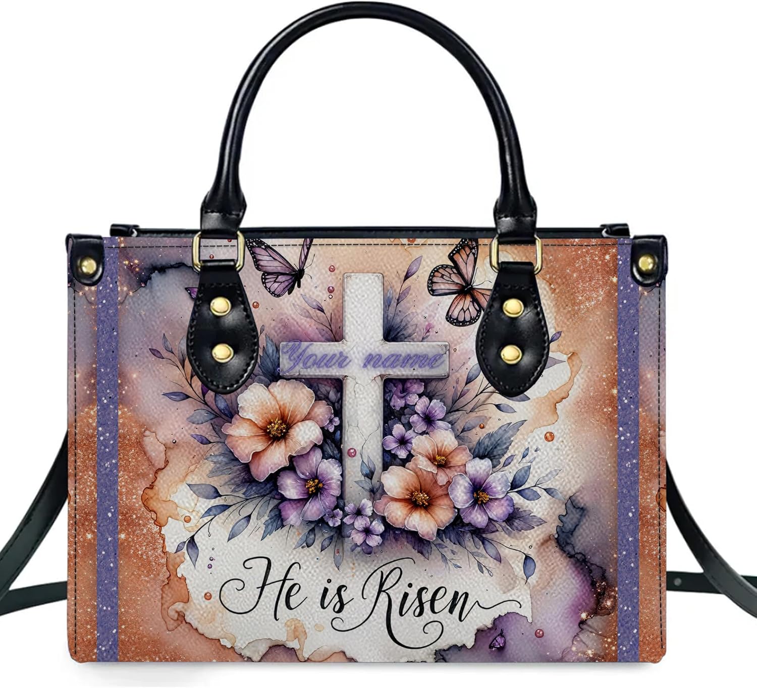 Personalized Faith Christian Leather Handbag, Bible Verse Floral Easter Gift for Women - Image 3