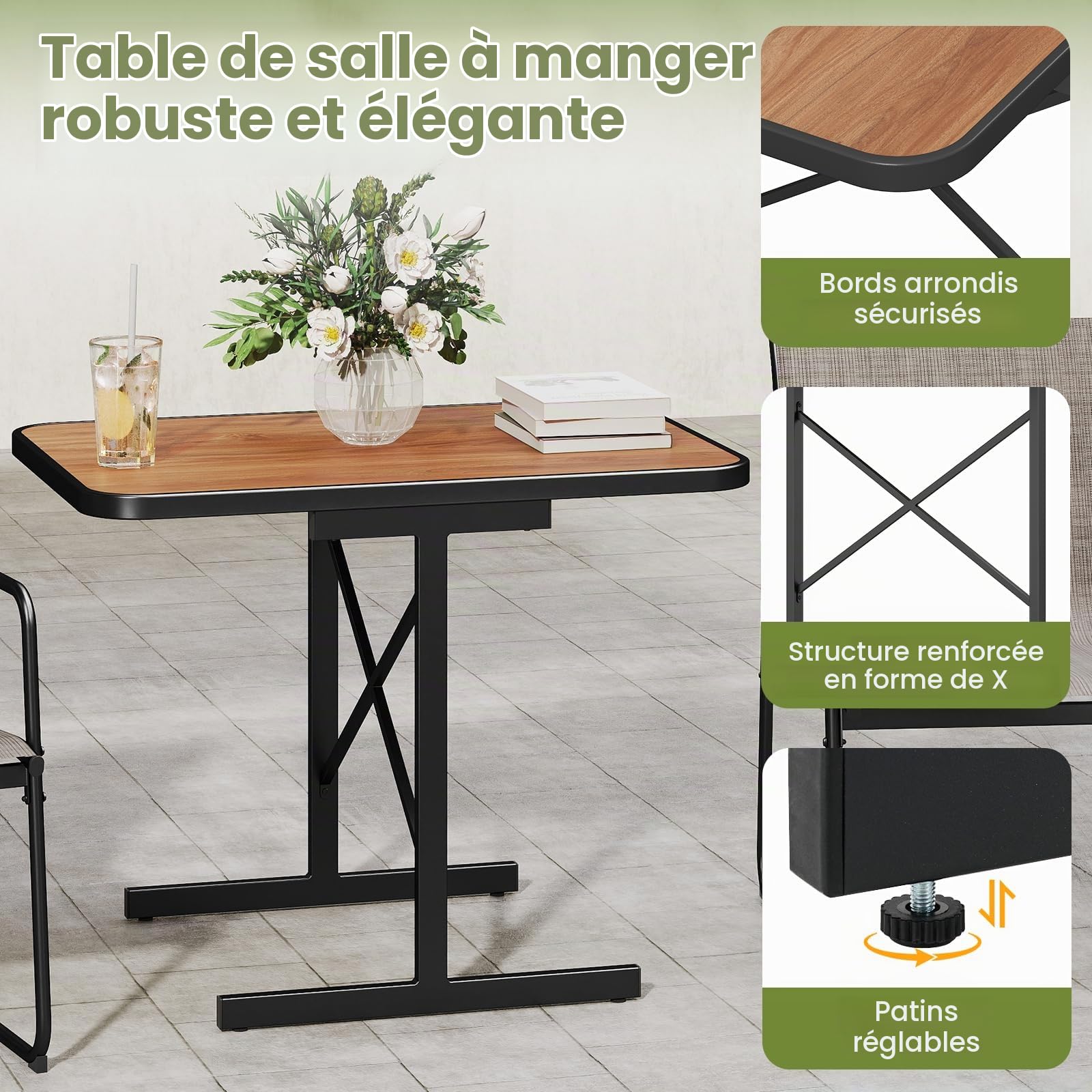 KOMFOTTEU Salon de Jardin, 2 Personnes, 2 Fauteuils & 1 Table à Manger